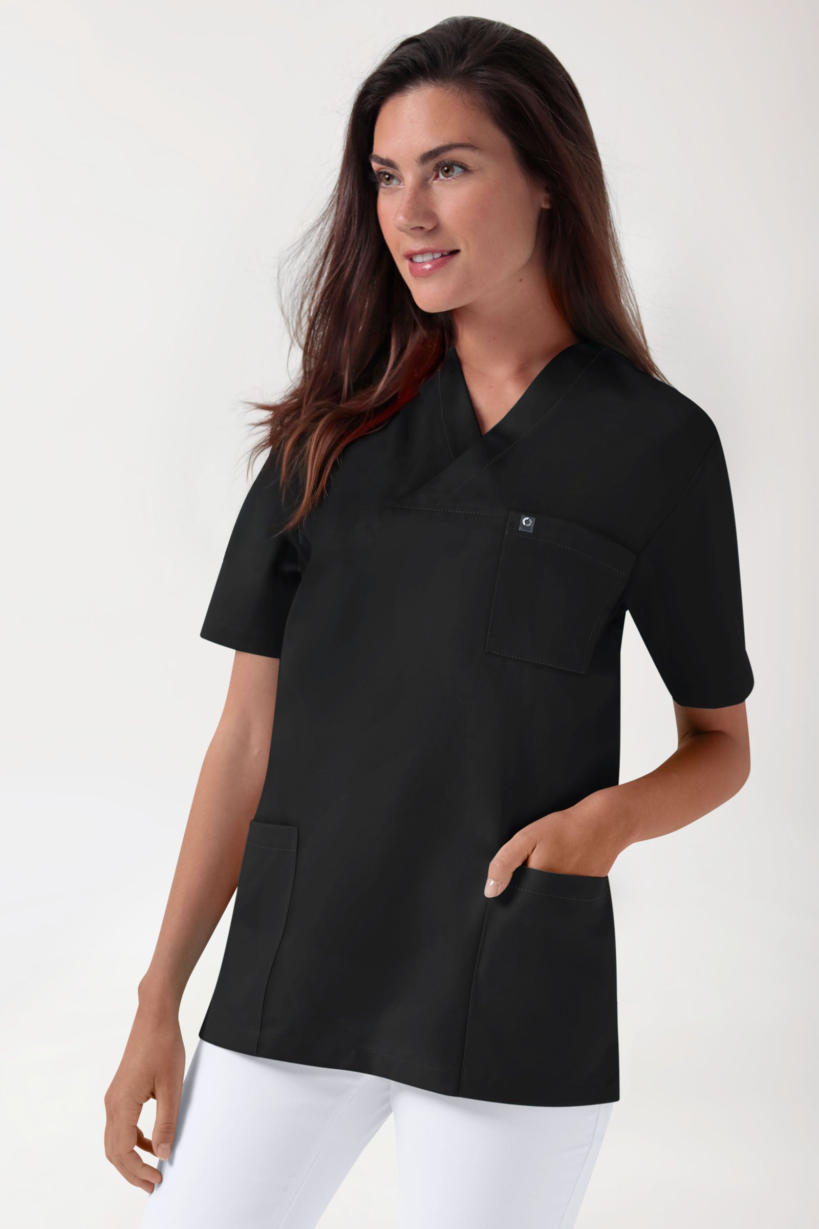 GREEN Stretch Schlupfkasack Unisex - V-Ausschnitt schwarz