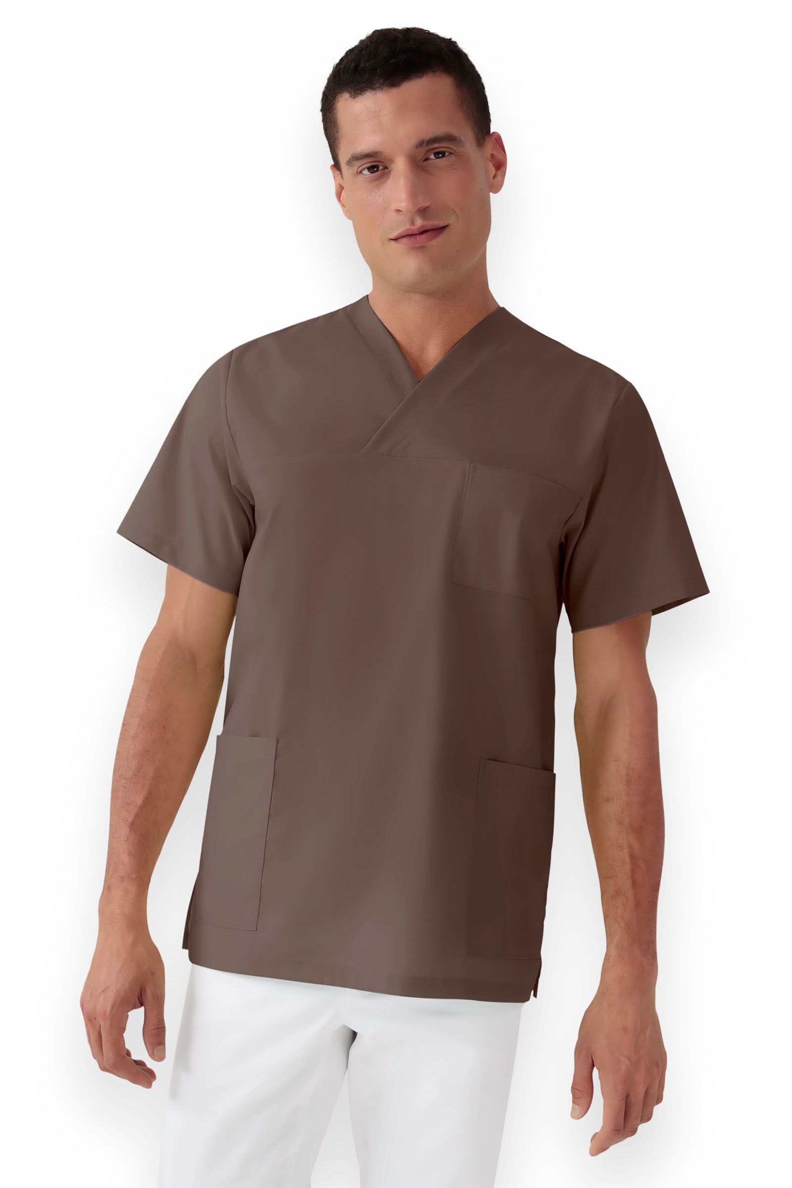 Stretch Schlupfkasack Unisex - V-Ausschnitt deep taupe, Vue de face