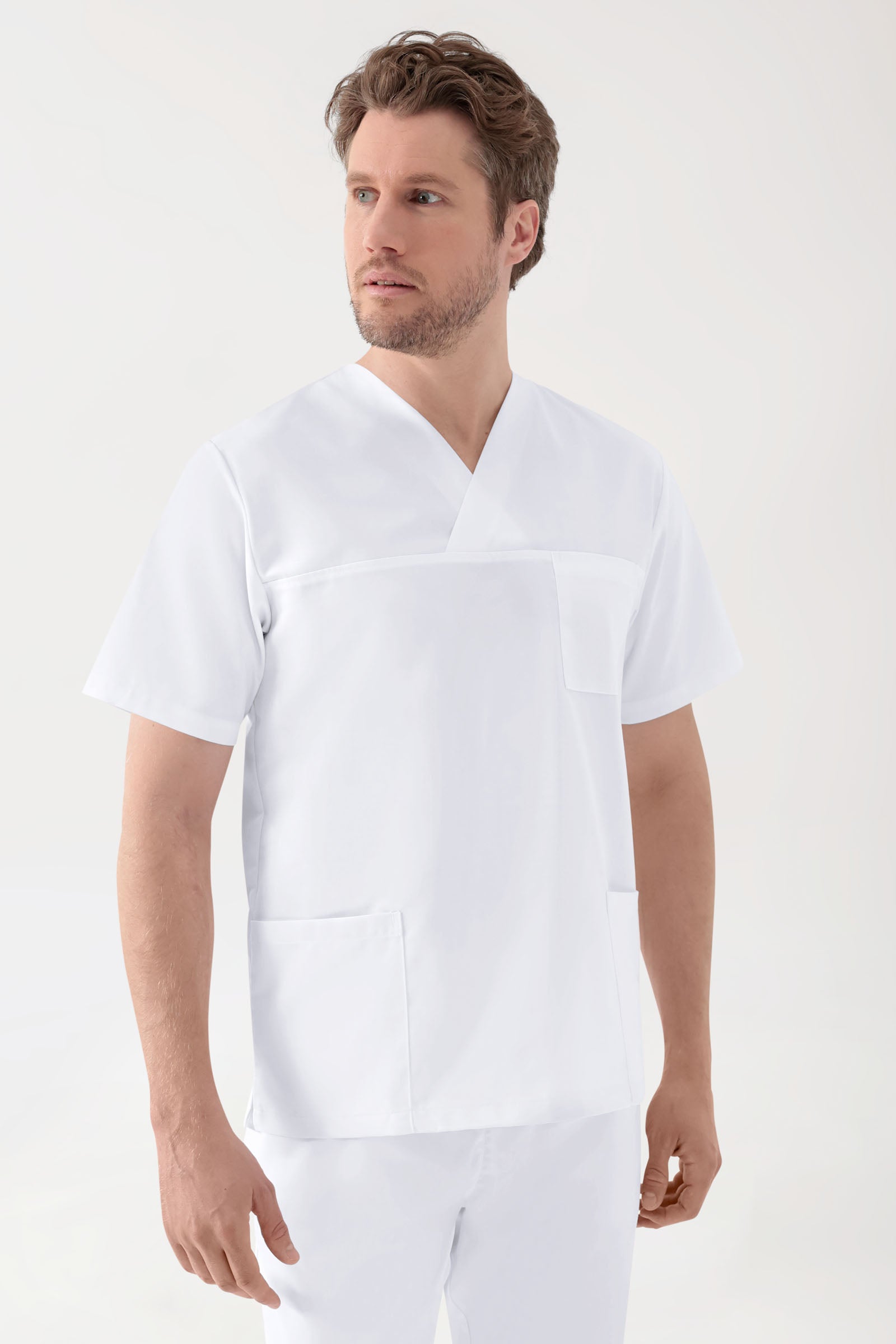 Stretch Schlupfkasack Herren - V-Ausschnitt weiss