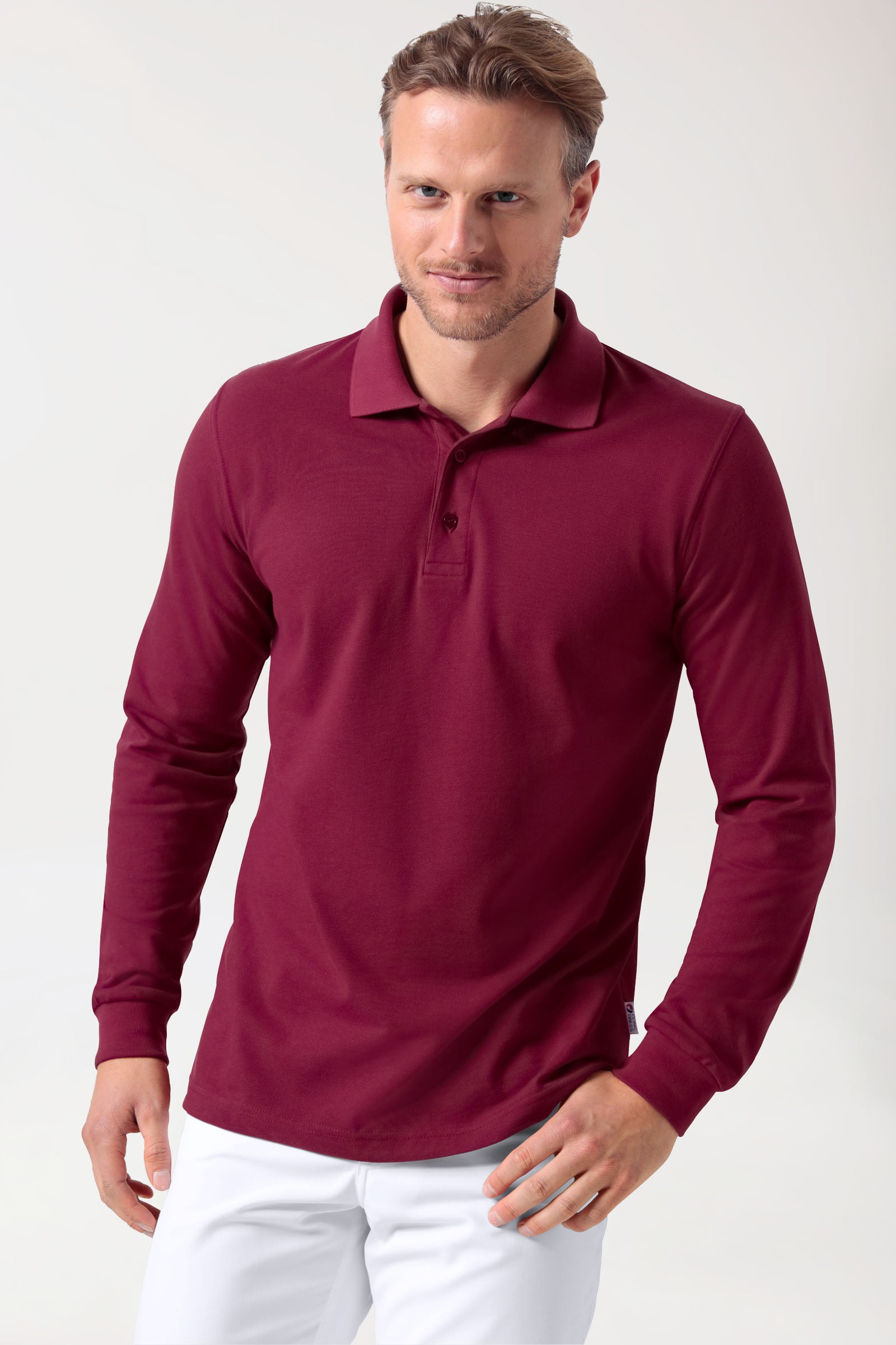Langarm-Poloshirt Bordeaux Unisex, Vorderansicht