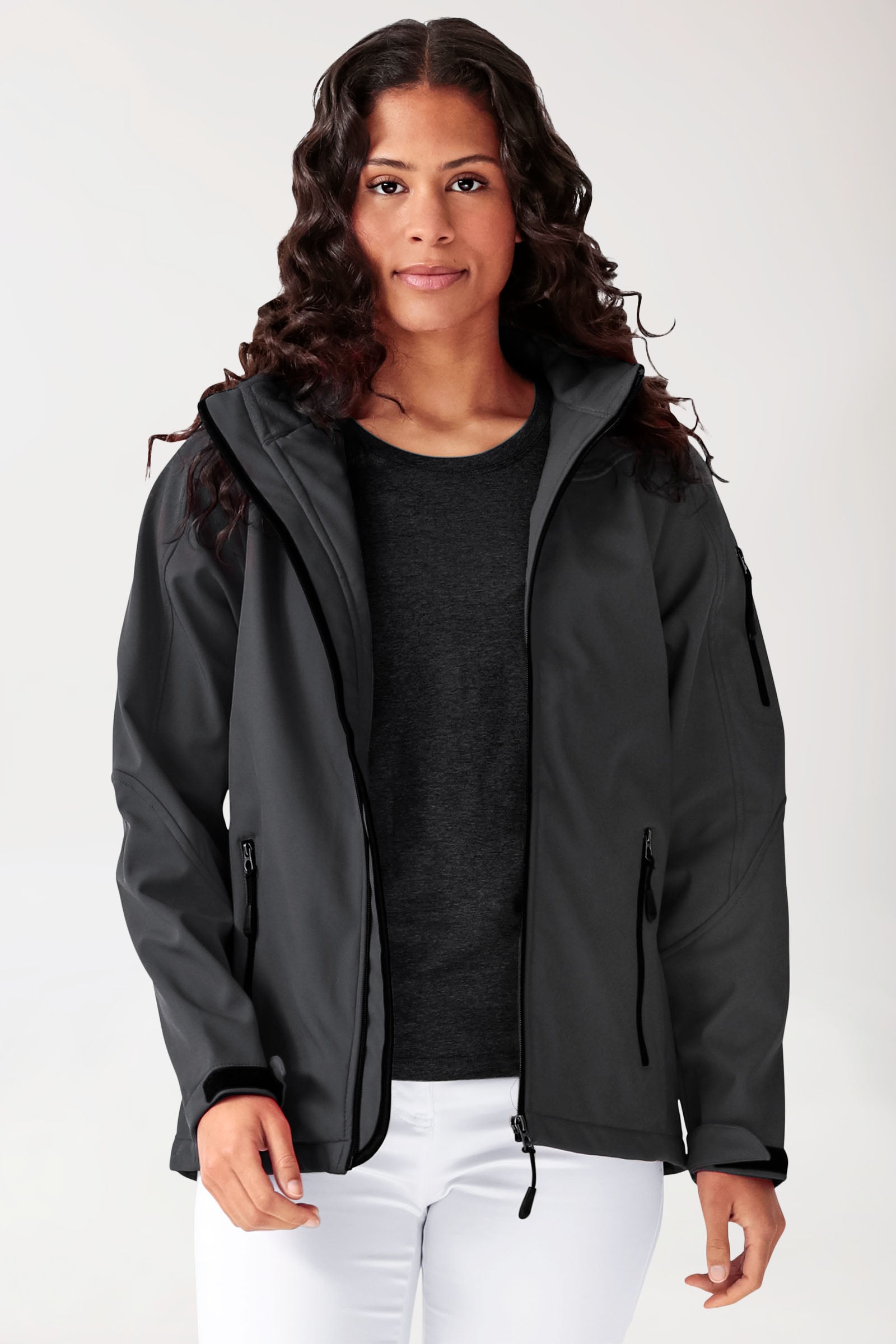 Softshell Jacken Unisex - mit Kapuze erzgrau, Vue de face
