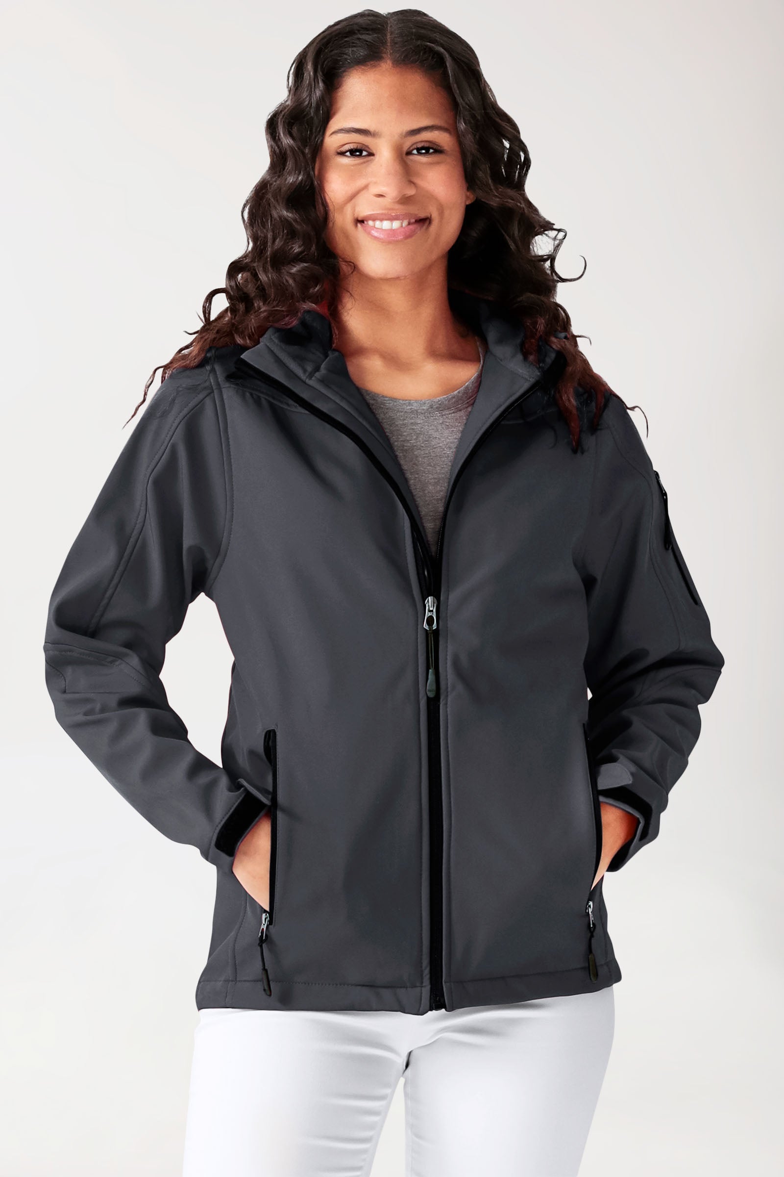 Softshell Jacken Unisex - mit Kapuze erzgrau, Vue de face