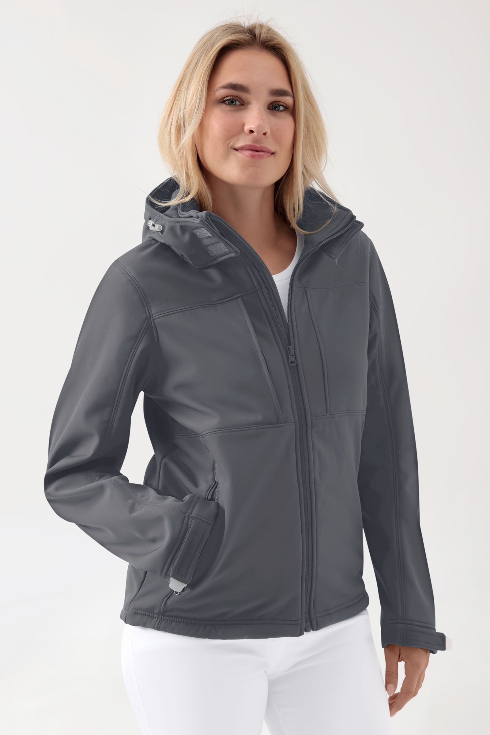 Softshell Jacken Unisex - abnehmbare Kapuze erzgrau