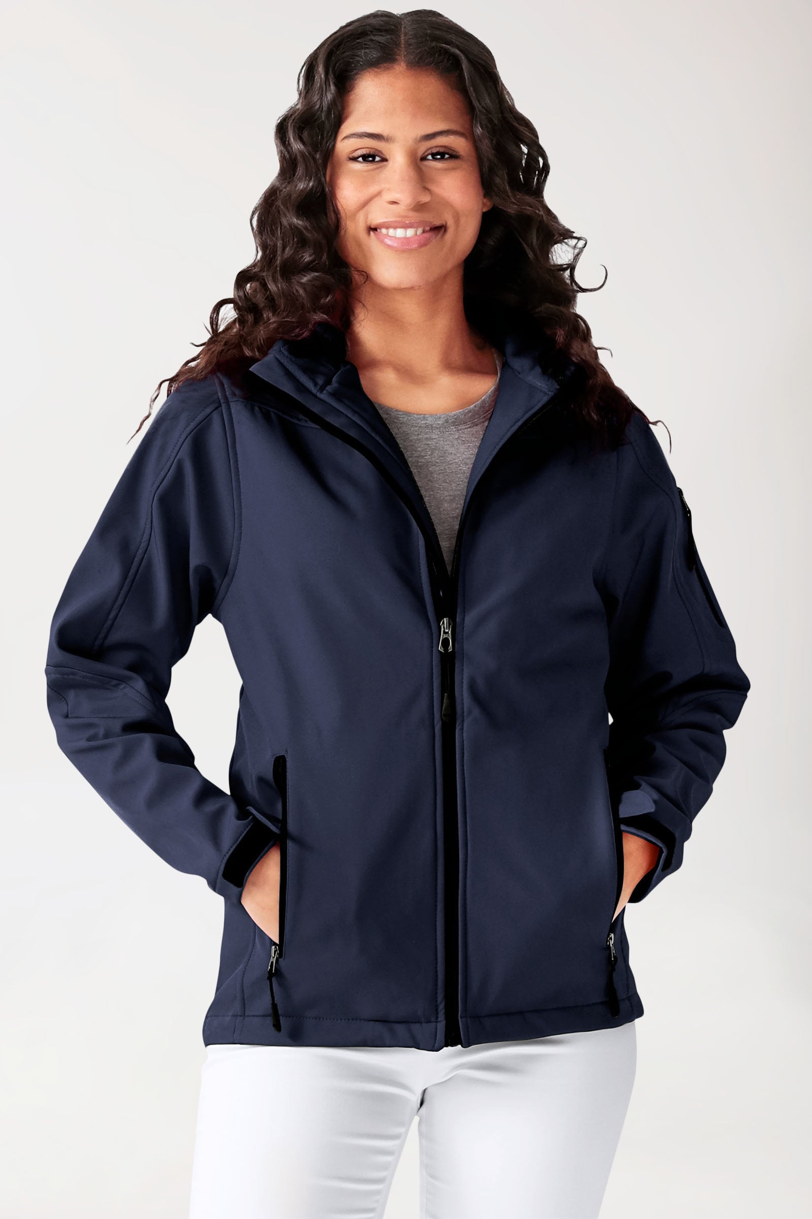 Softshell Jacken Unisex - mit Kapuze navy, Vue de face
