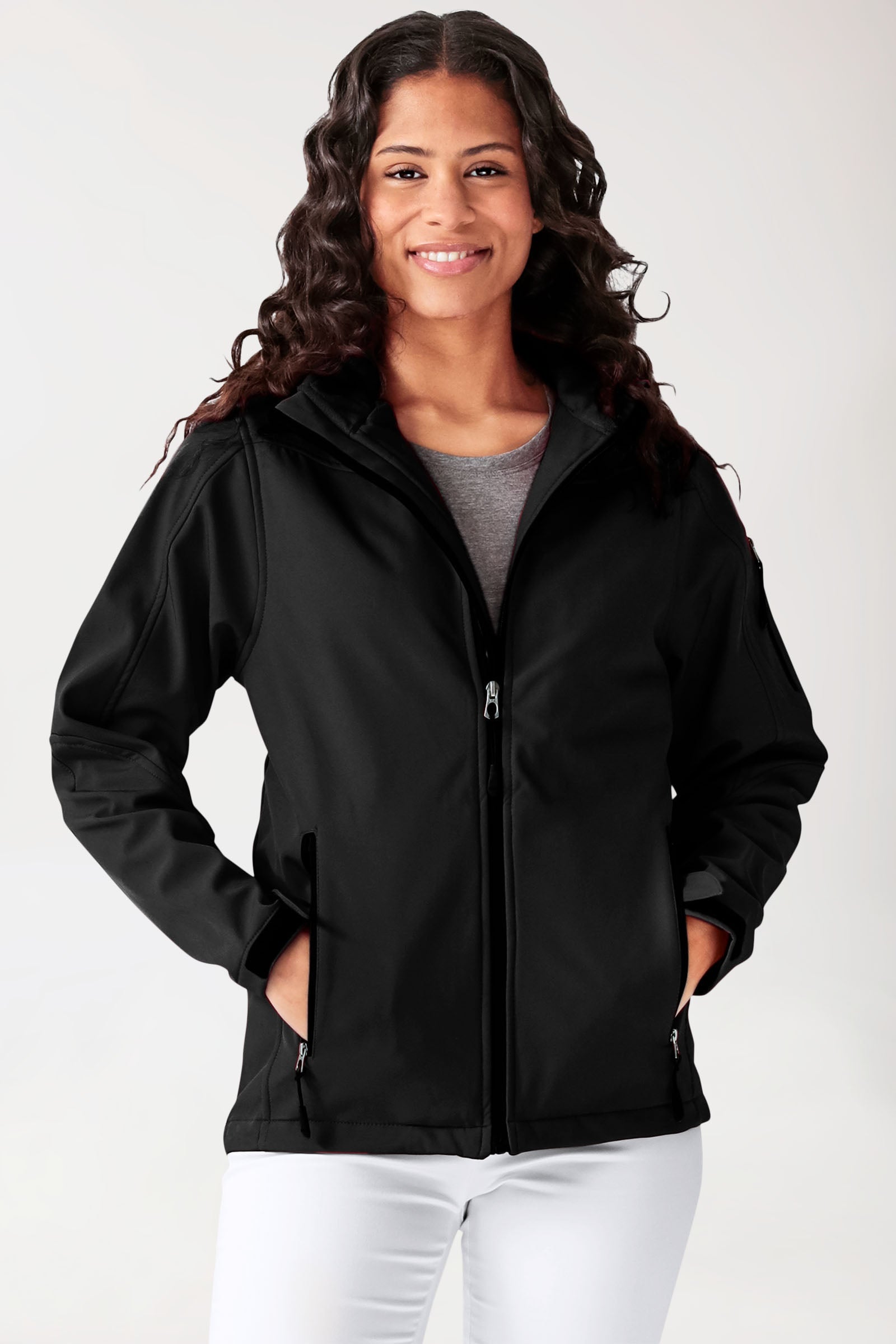 Softshell Jacken Unisex - mit Kapuze schwarz, Vue de face