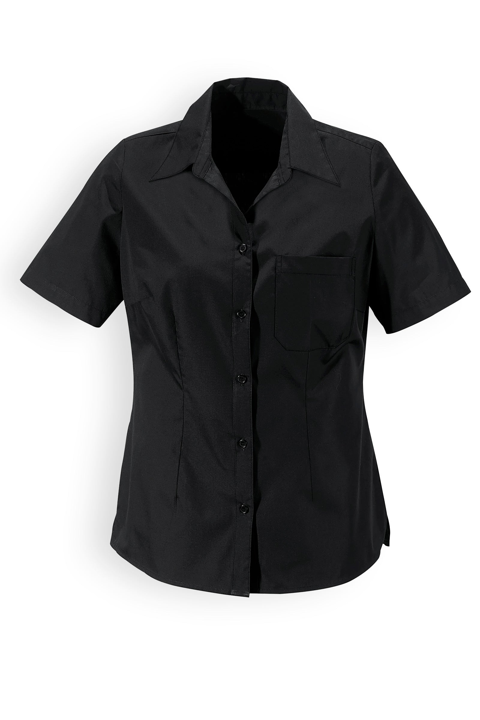 Bluse Schwarz Abgerundeter Saum Kurzarm, Vue de face