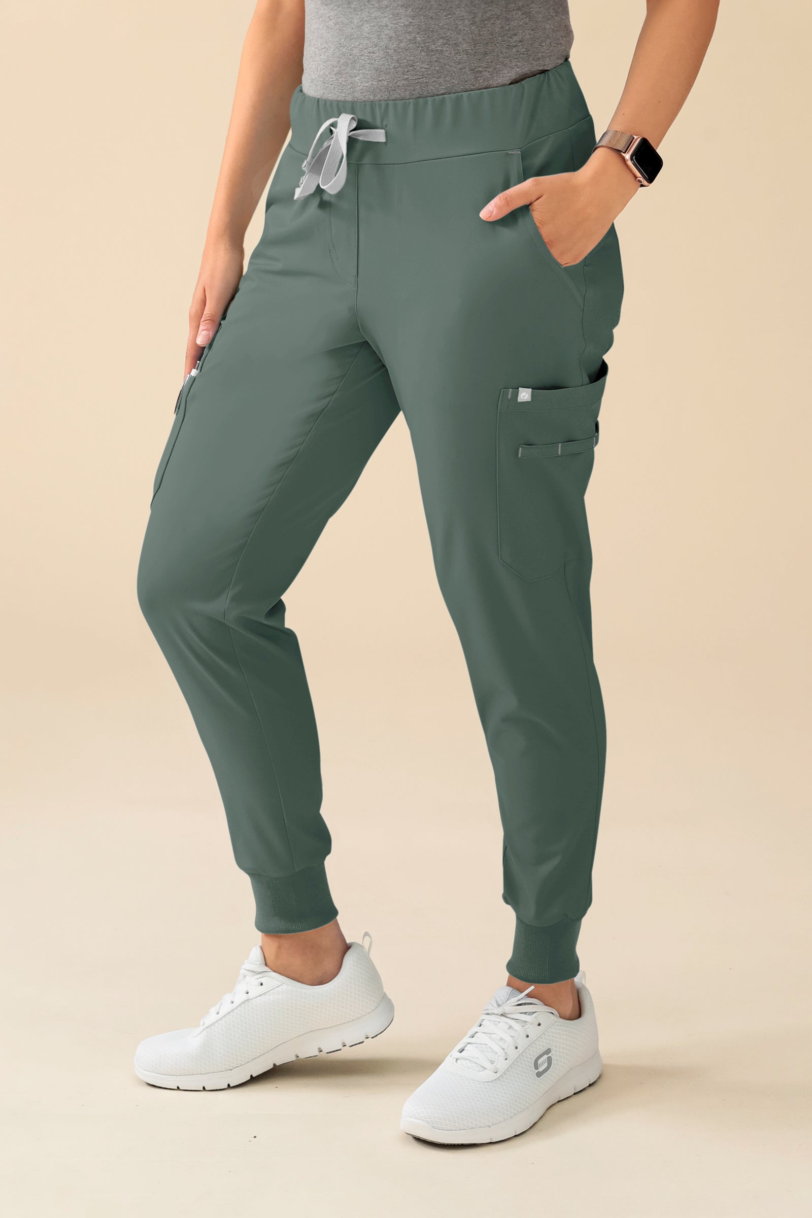 KAERE Hose Damen - Saumbündchen Kurzgr. mit Beintaschen dunkelgrün