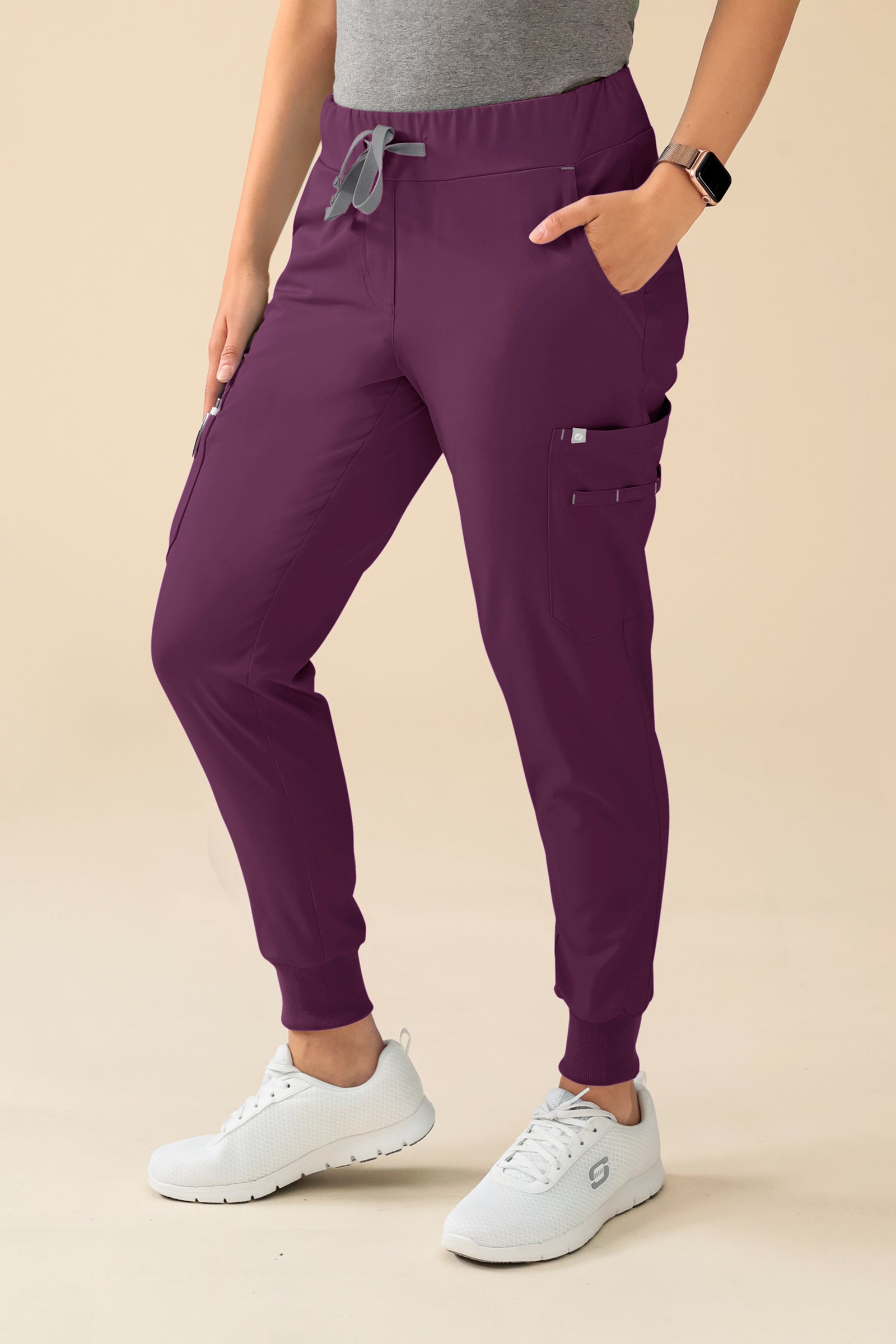 KAERE Hose Damen - Saumbündchen Kurzgr. mit Beintaschen pflaume