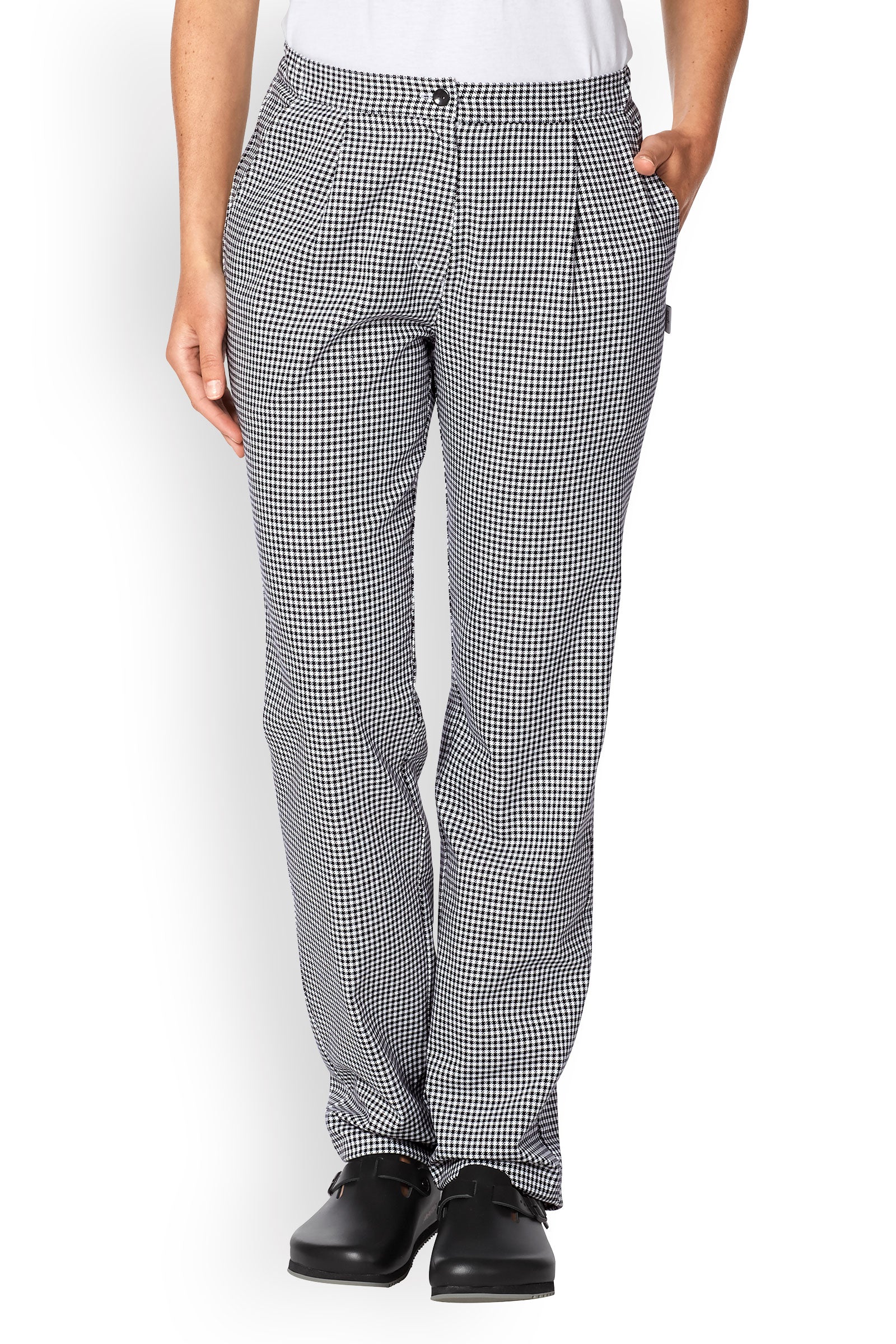 Gastro Hosen Damen - Bundfalten schwarz/weiss