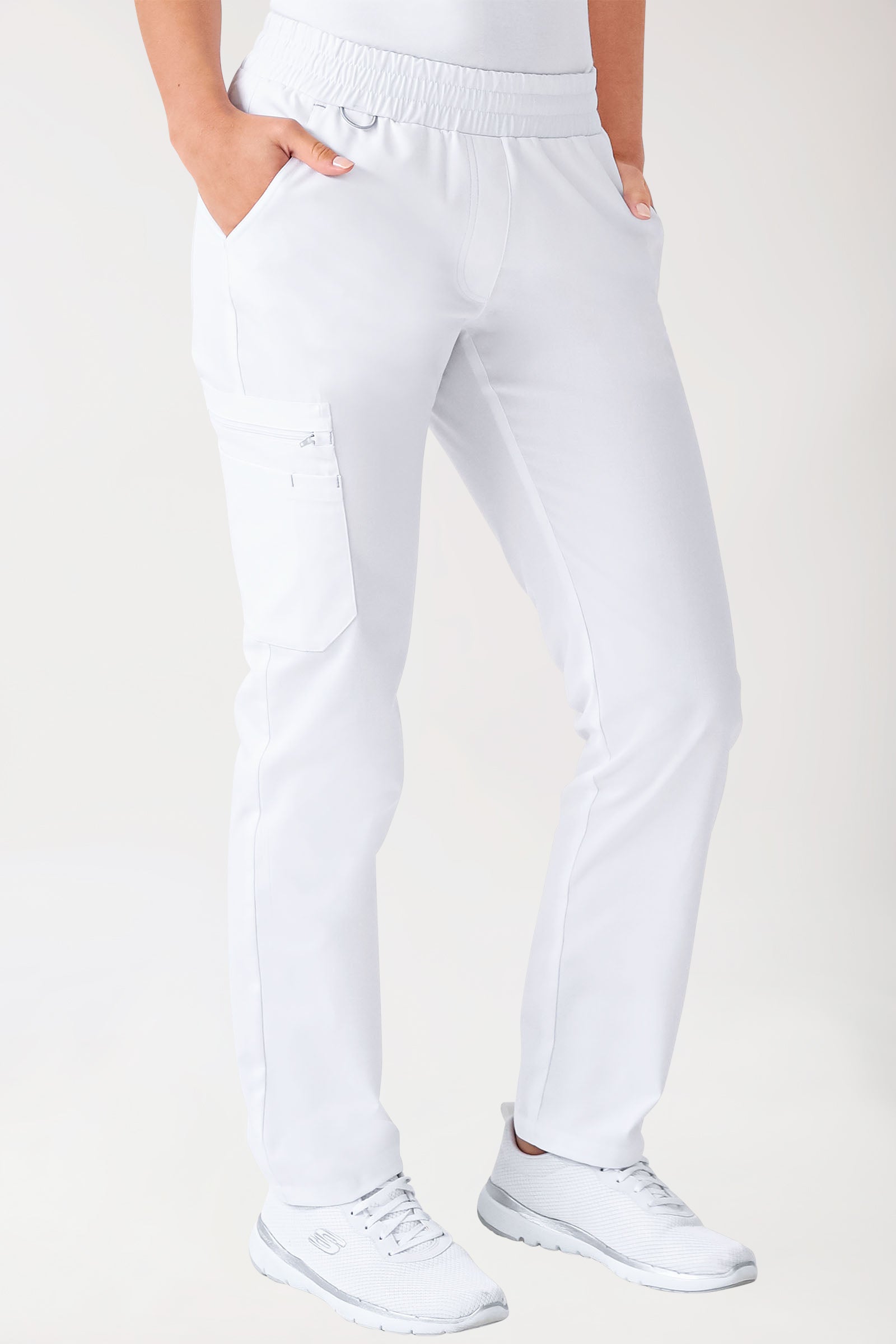 CLINIC STRETCH Hose Damen - gerader Saum weiss/grau, Vorderansicht