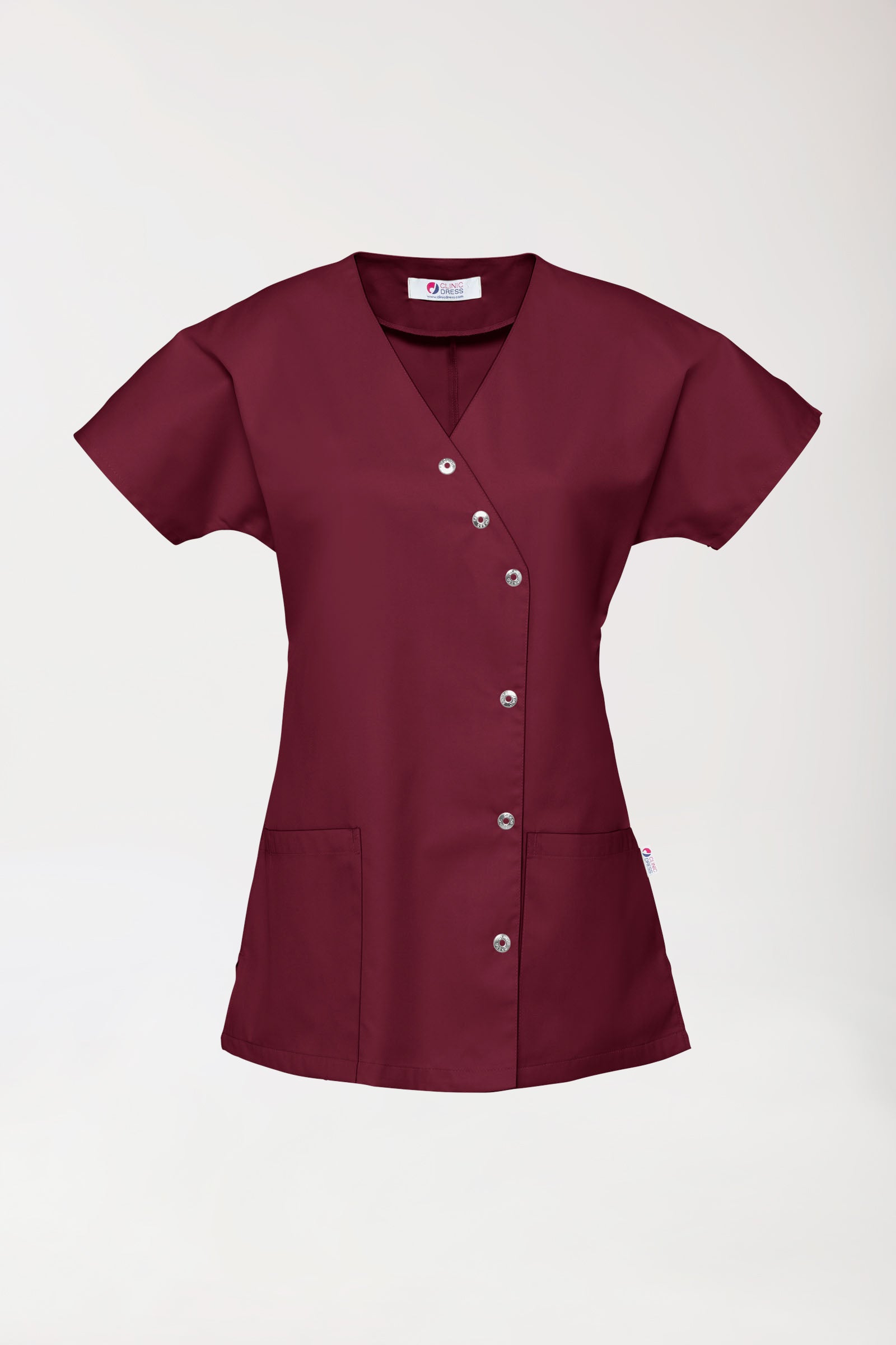 Beauty Kasack Damen - asymmetrische Druckknopfleiste bordeaux