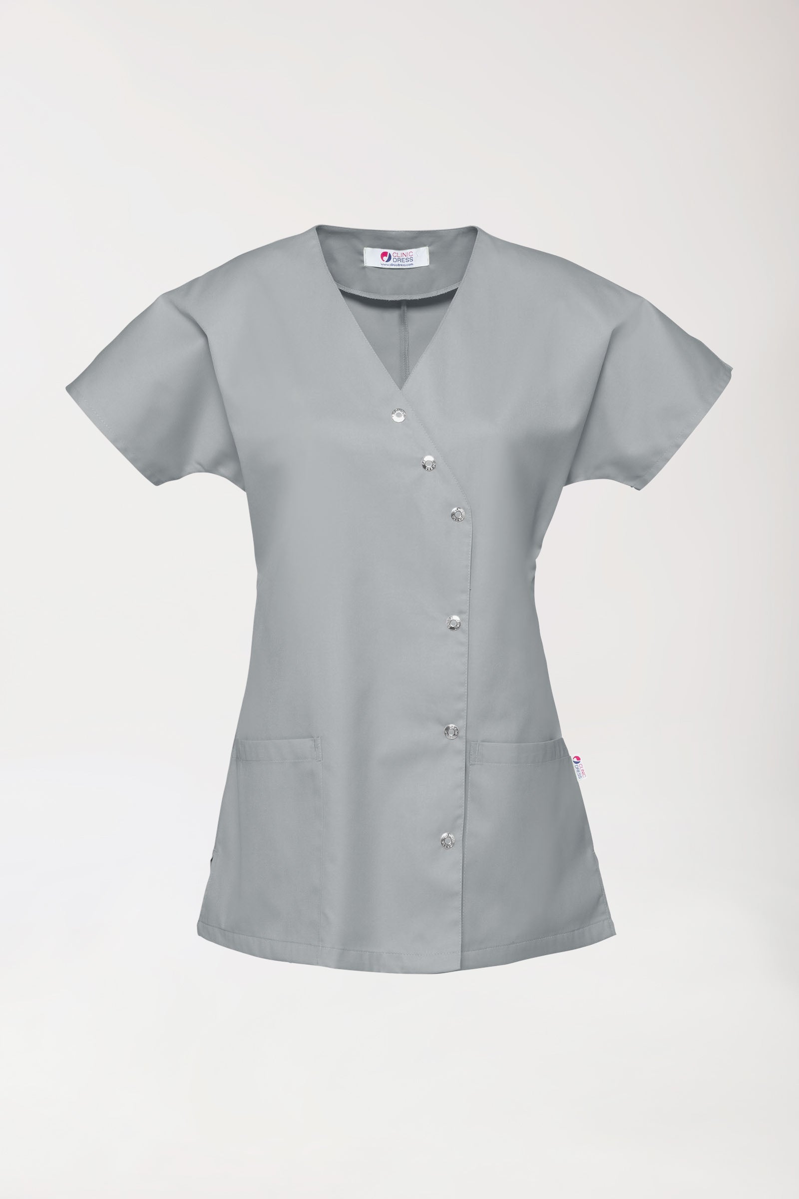 Beauty Kasack Damen - asymmetrische Druckknopfleiste grau