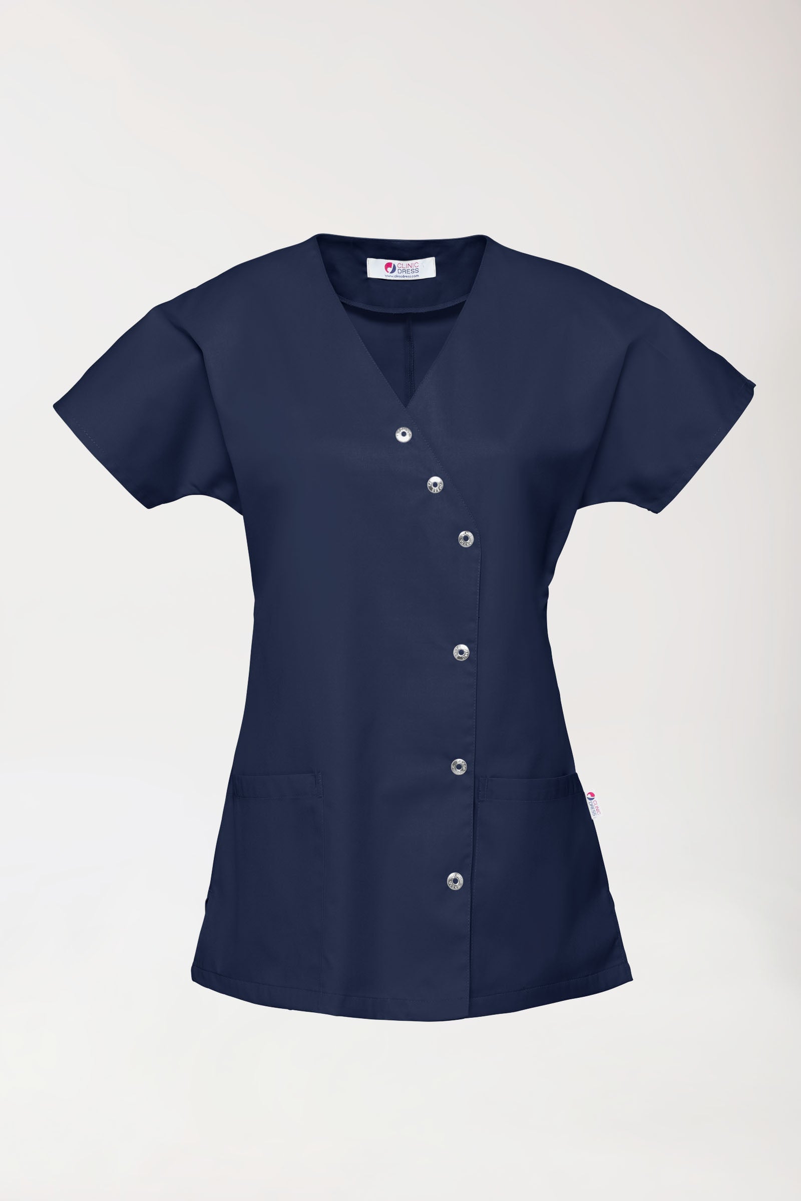Beauty Kasack Damen - asymmetrische Druckknopfleiste navy