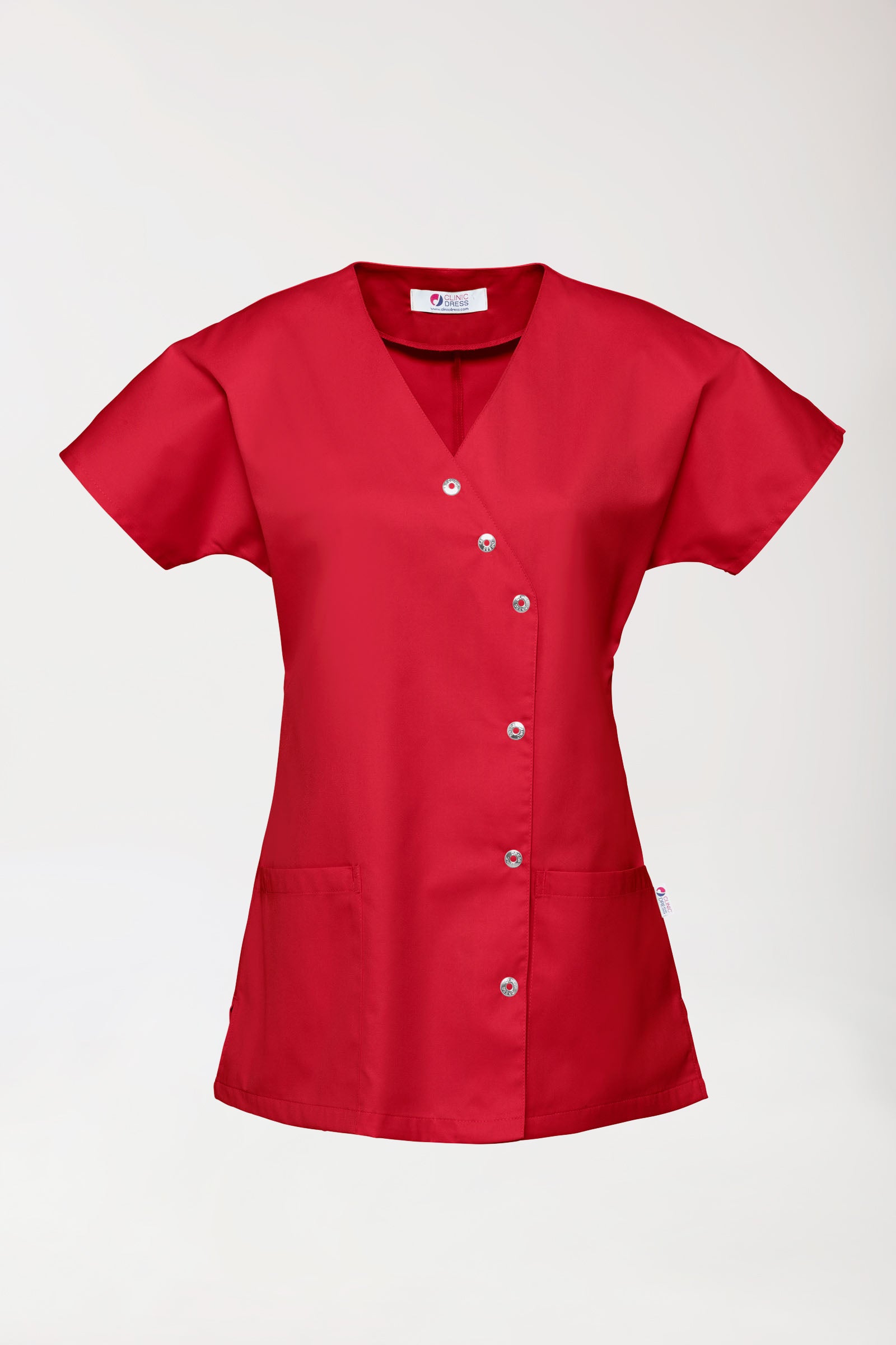 Beauty Kasack Damen - asymmetrische Druckknopfleiste rot, Vue de face