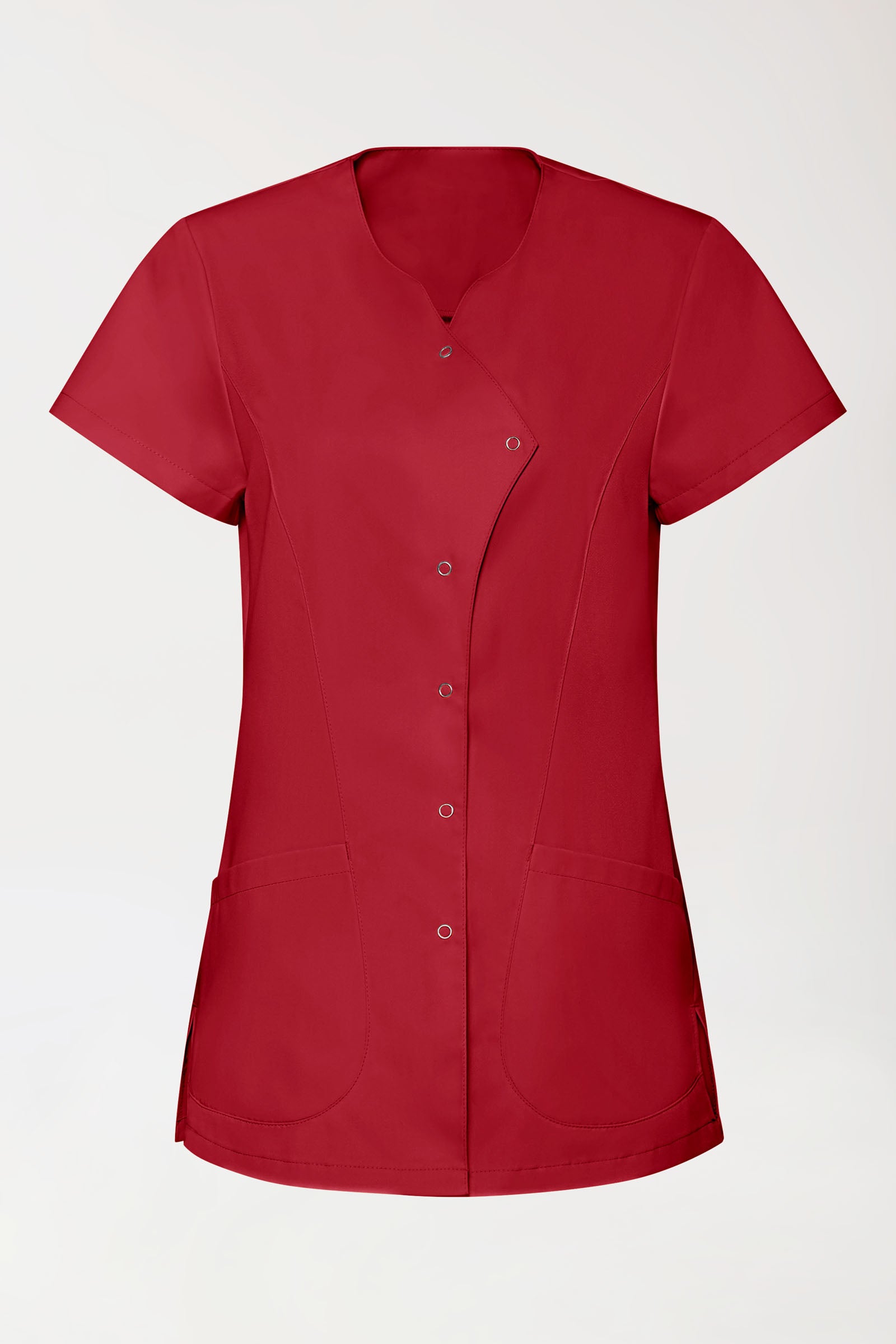 GREEN Stretch Kasack Damen - asymmetrische Druckknopfleiste rot, Vue de face