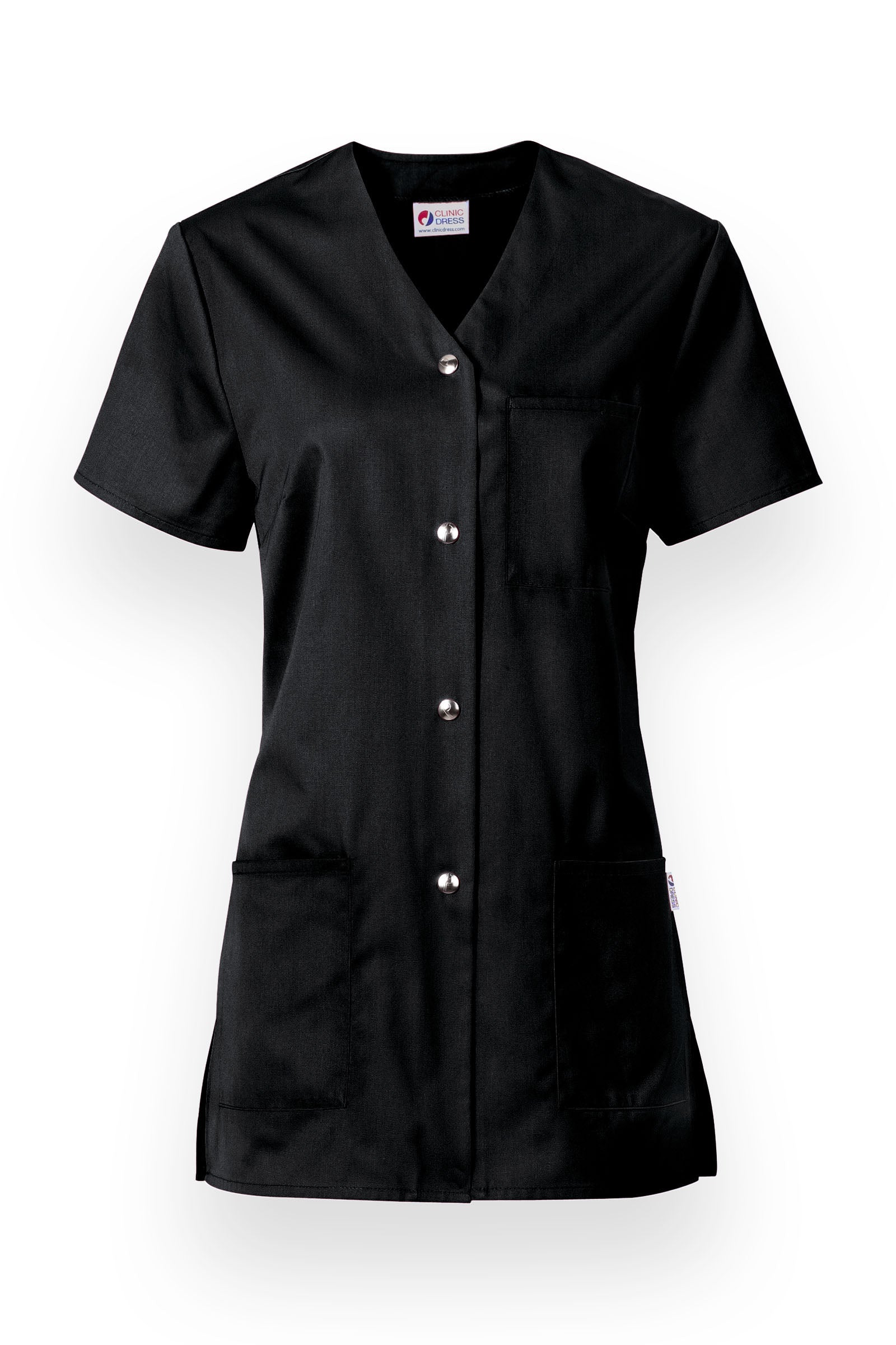 Beauty Kasack Damen - durchgeknöpft schwarz, Vorderansicht