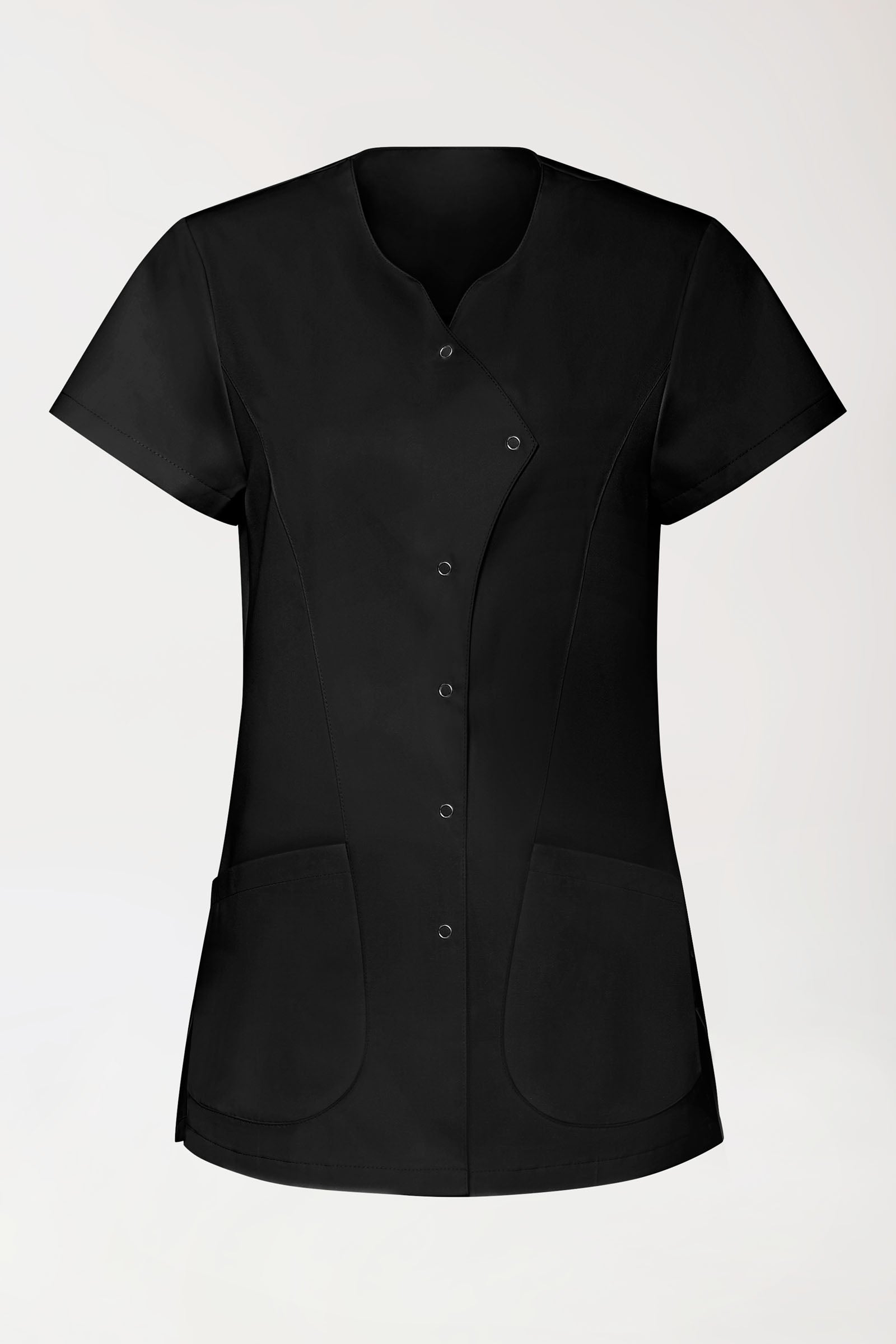 GREEN Stretch Kasack Damen - asymmetrische Druckknopfleiste schwarz, Vue de face