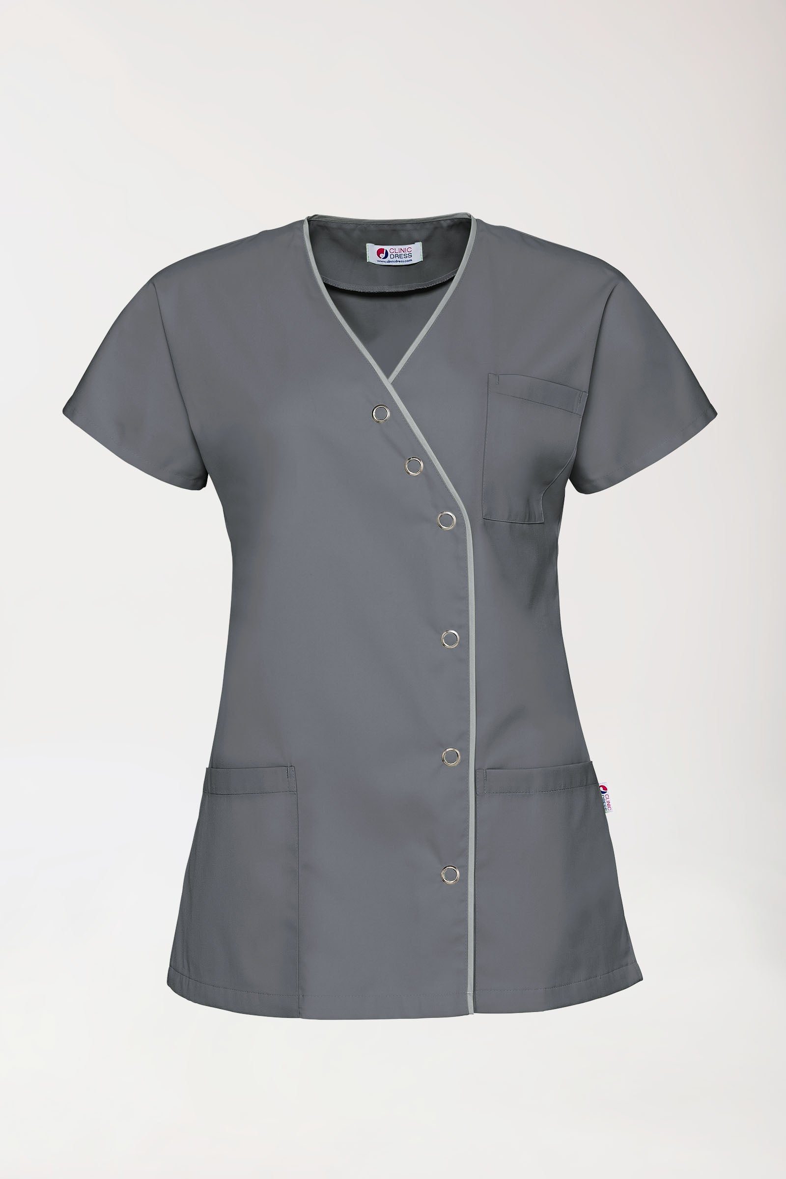 Beauty Kasack Damen - asymmetrische Druckknopfleiste steingrau/grau, Vue de face