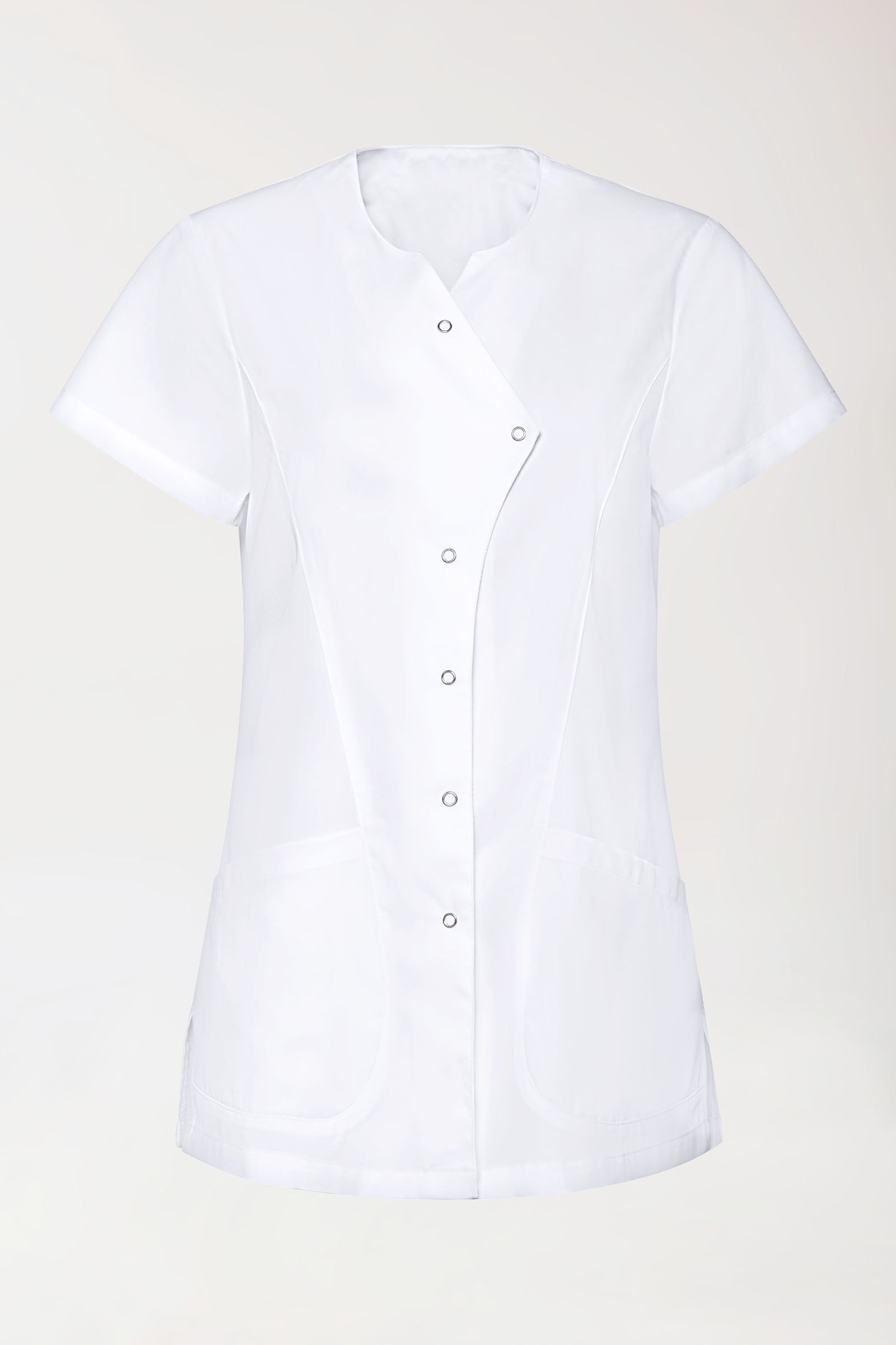 GREEN Stretch Kasack Damen - asymmetrische Druckknopfleiste weiss, Vue de face