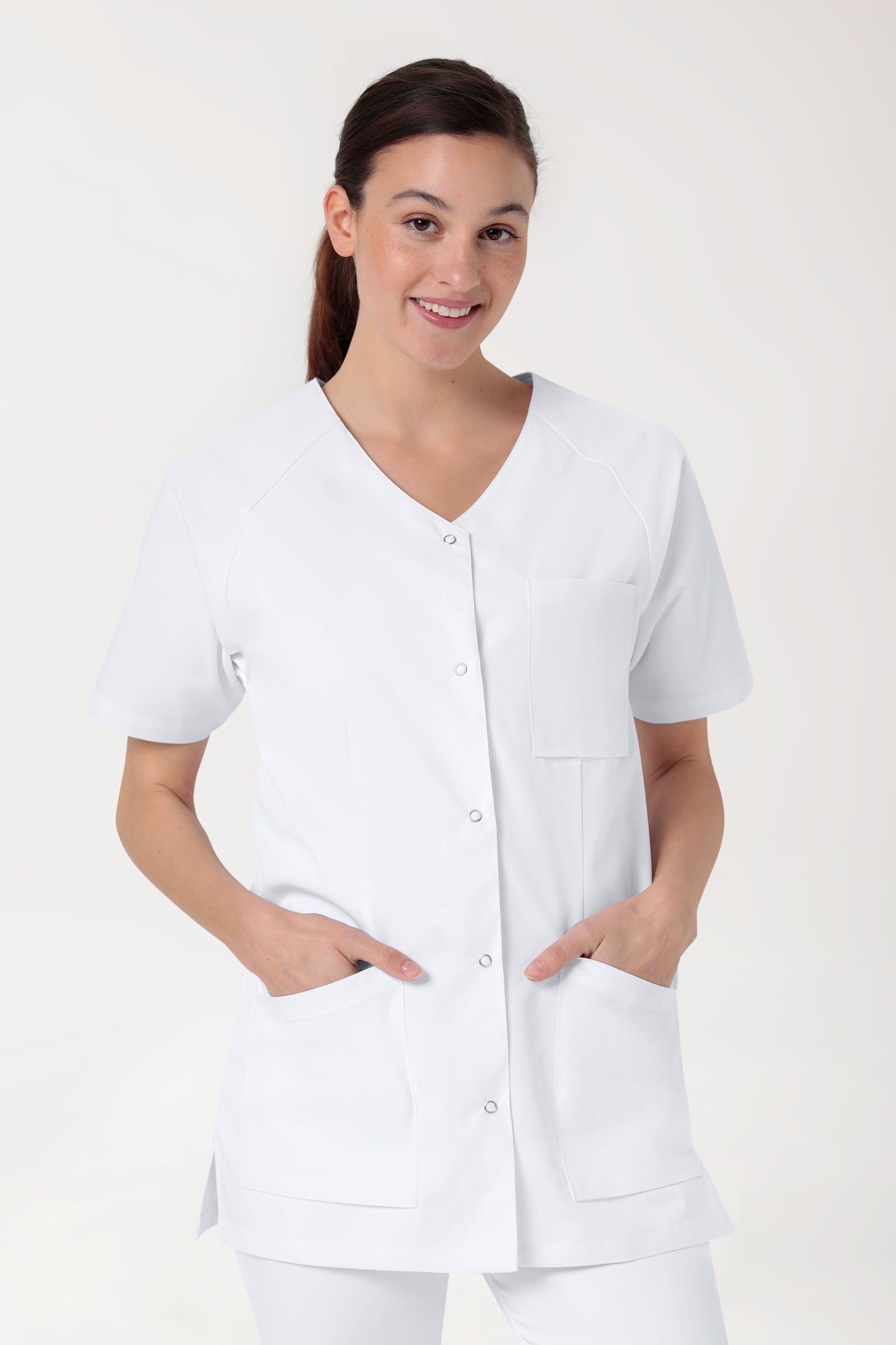 DER Kasack-Kasack Damen - durchgeknöpft weiss