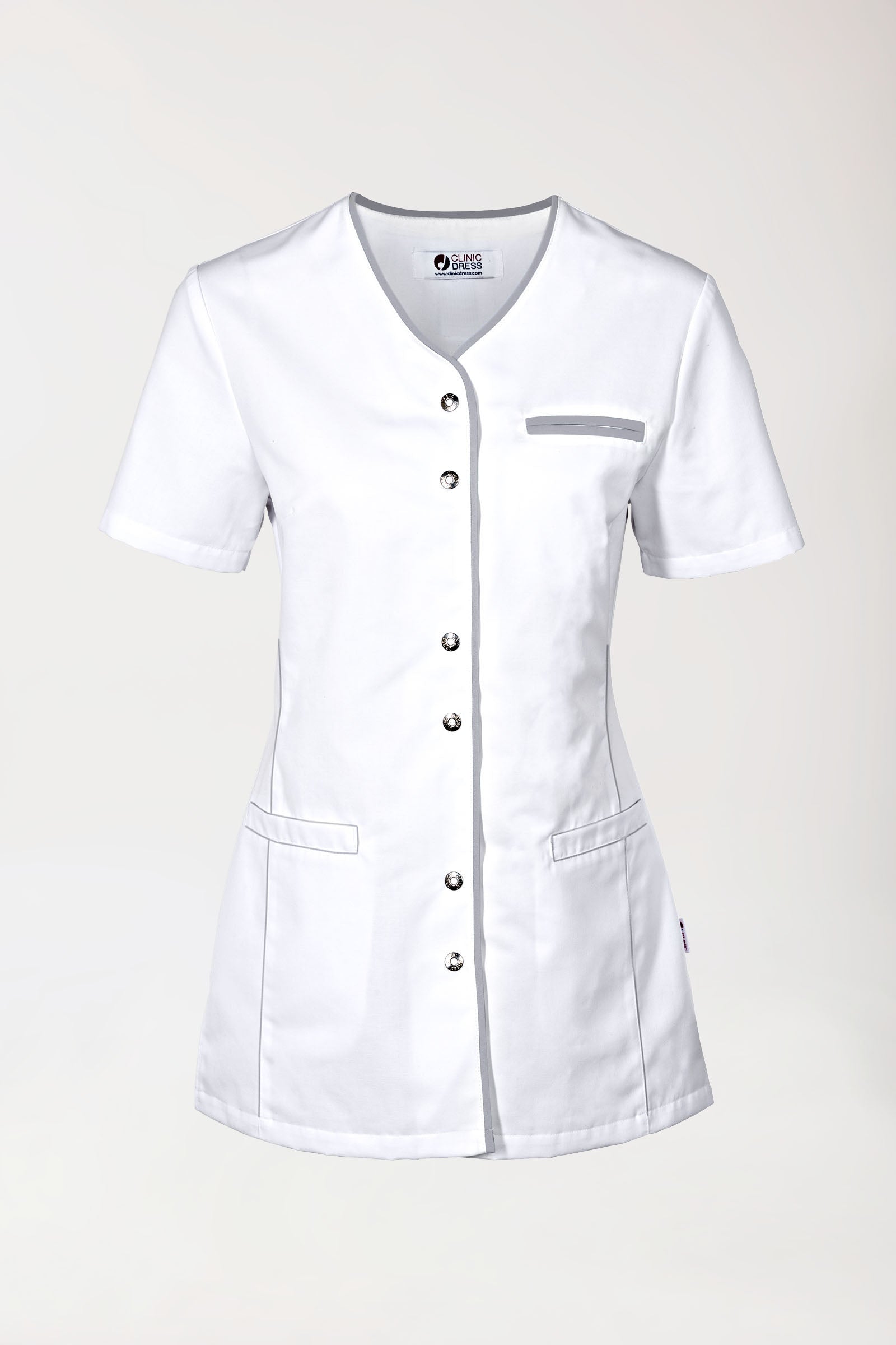 Beauty Kasack Damen - durchgeknöpft weiss/grau