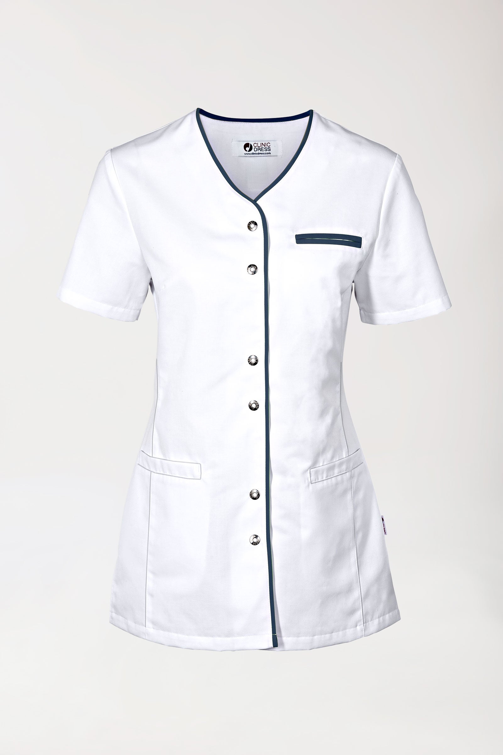 Beauty Kasack Damen - durchgeknöpft weiss/navy