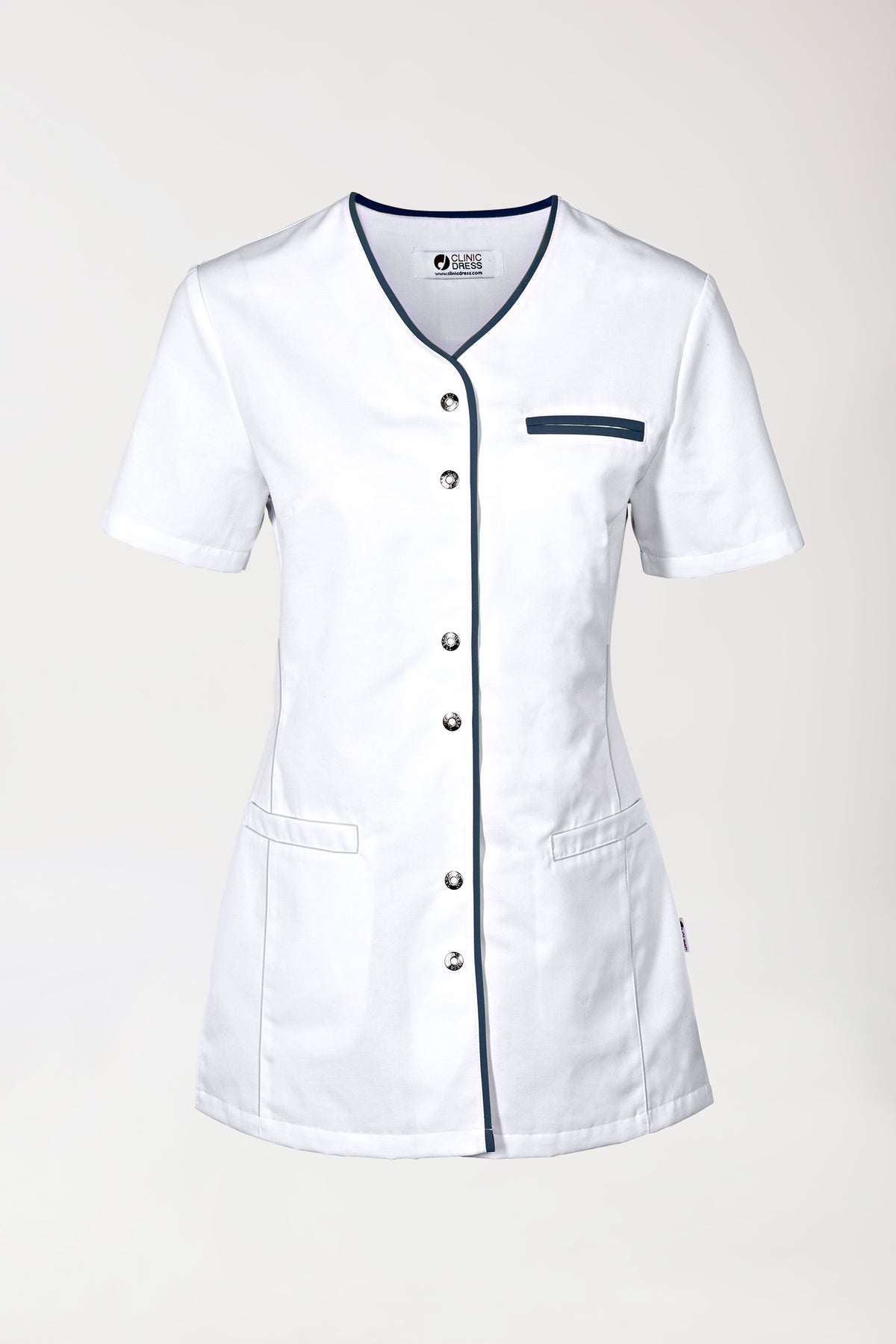 Beauty Kasack Damen - durchgeknöpft weiss/navy, Vue de face