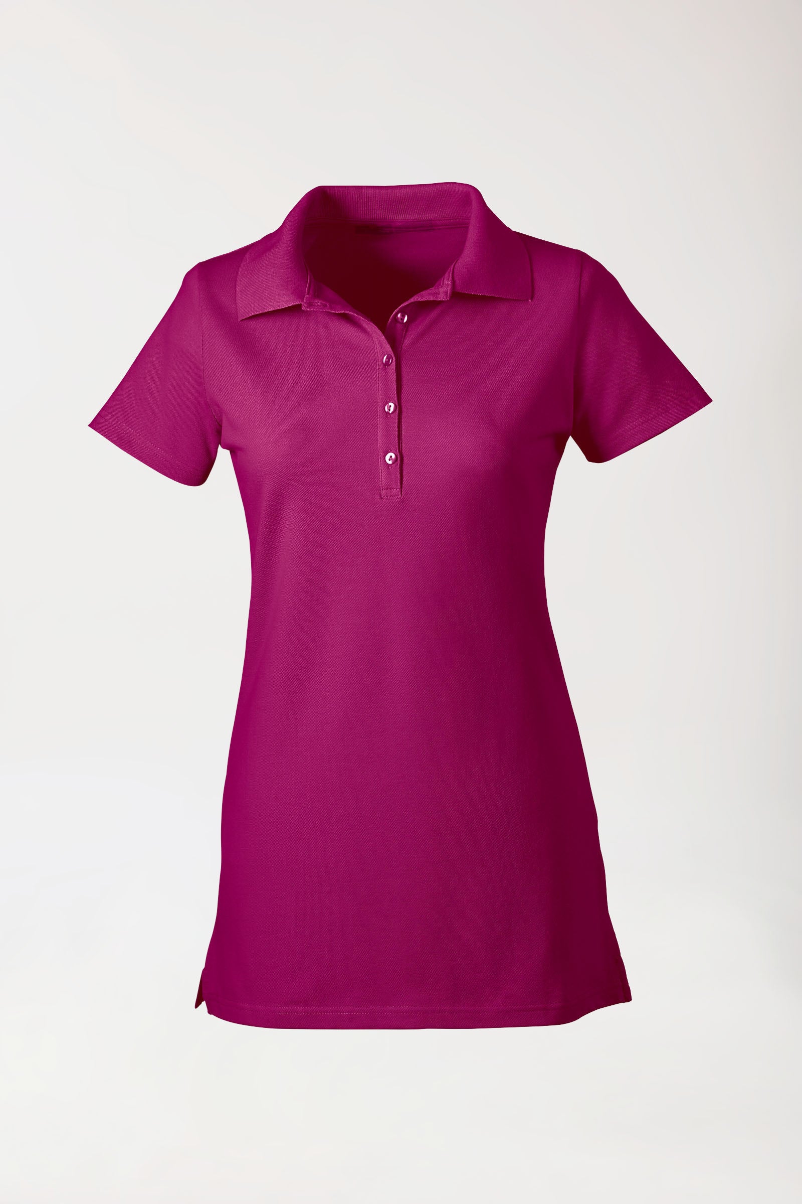 Stretch Longshirt Damen - Polokragen berry, Vorderansicht