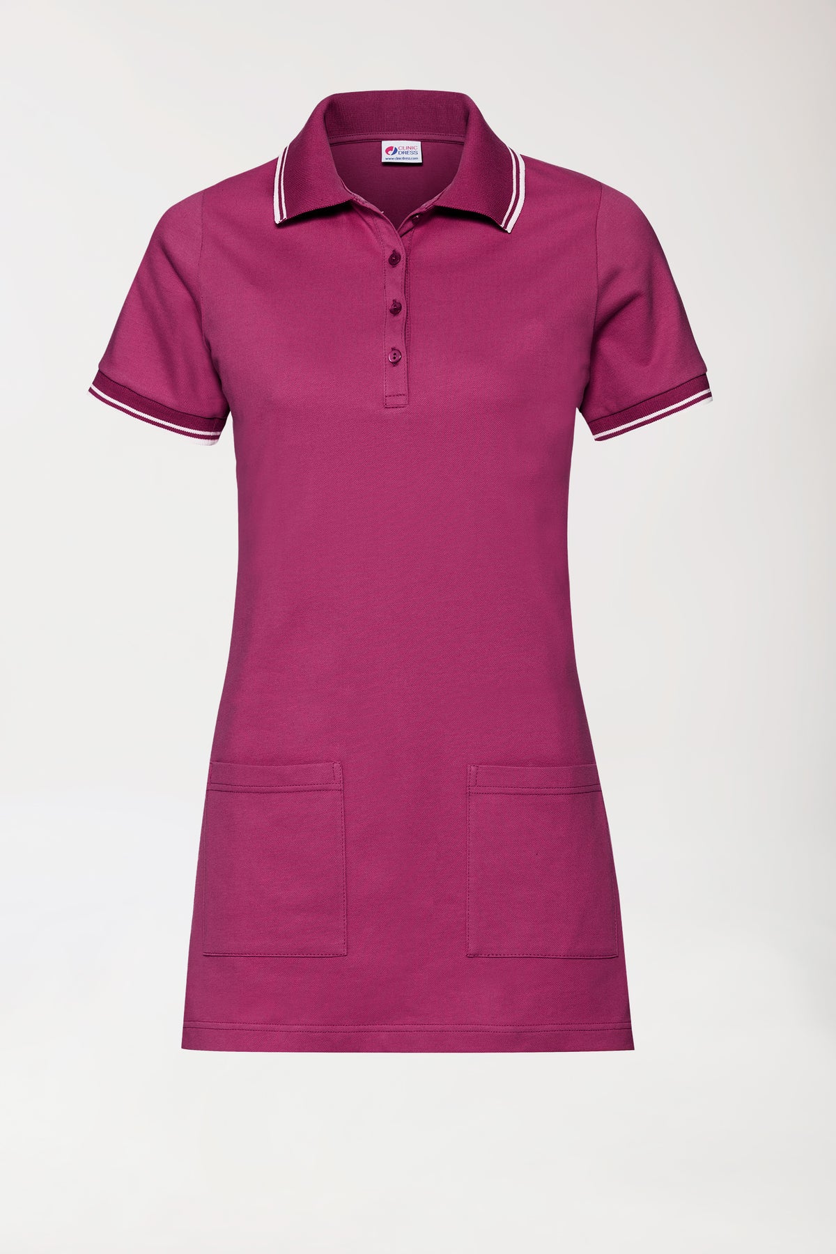 Piqué Longshirt Damen - Polokragen berry/weiss, Vorderansicht