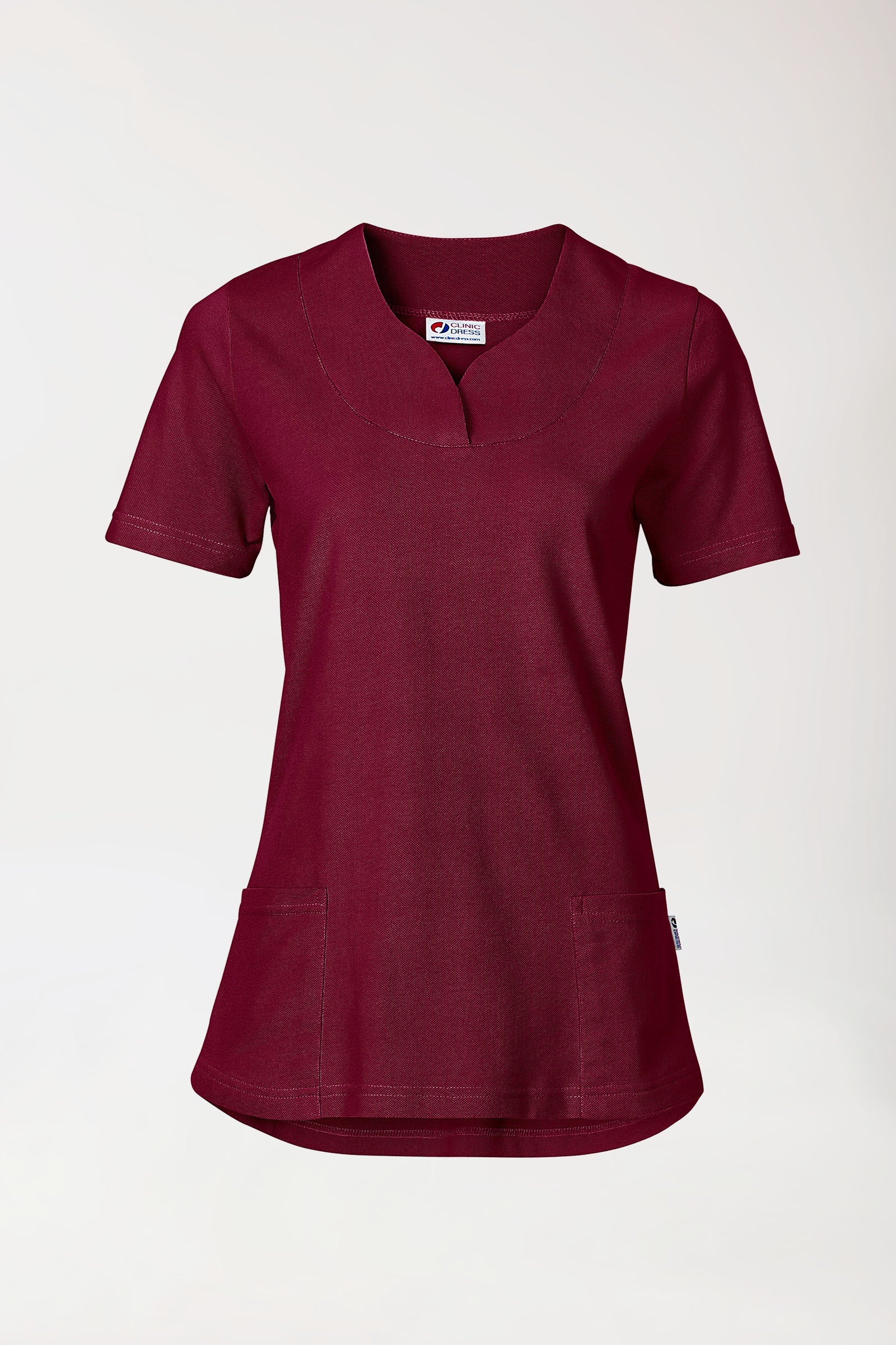 Piqué Longshirt Damen - diagonaler Ausschnitt bordeaux