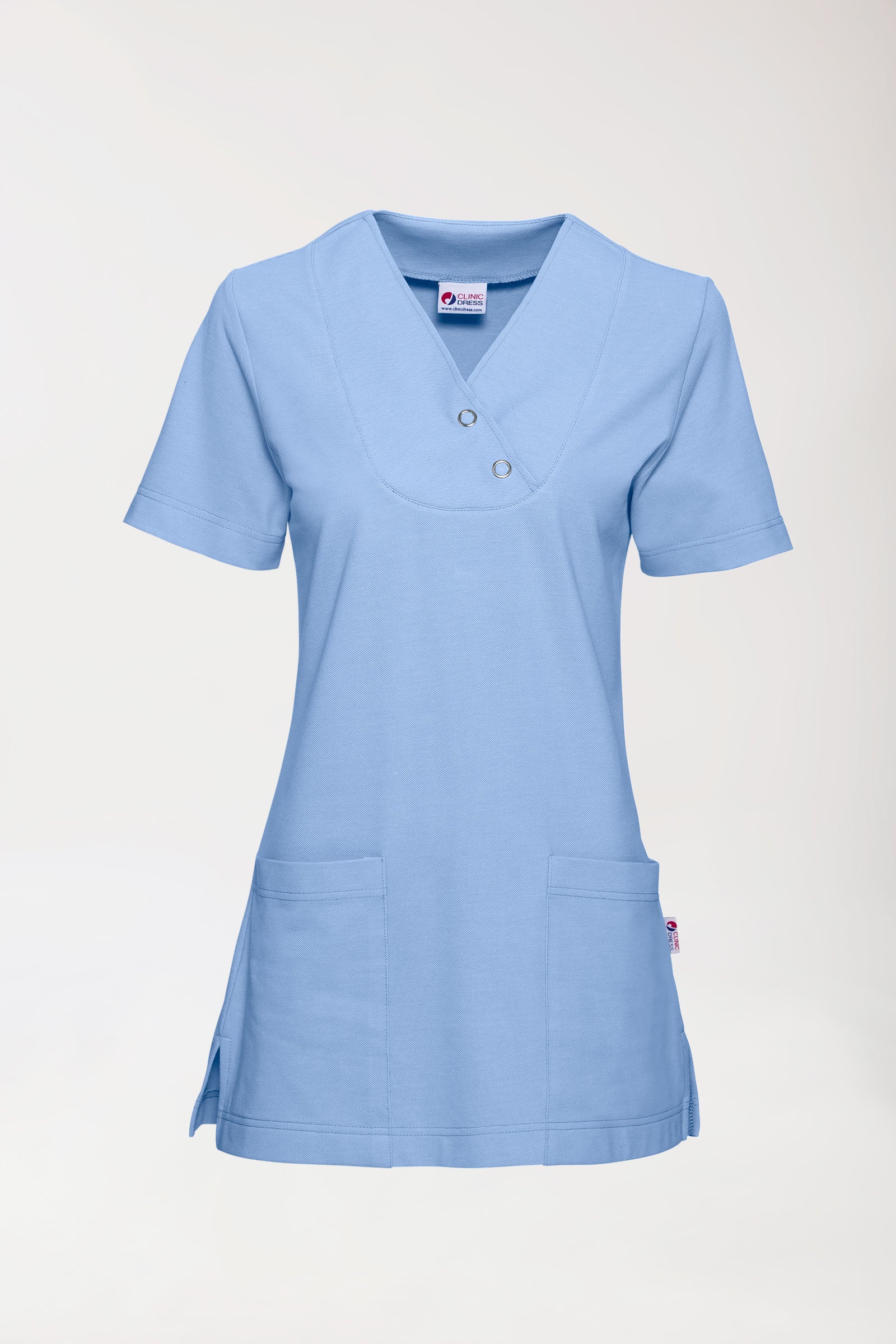 Piqué Longshirt Damen - V-Ausschnitt himmelblau, Vue de face