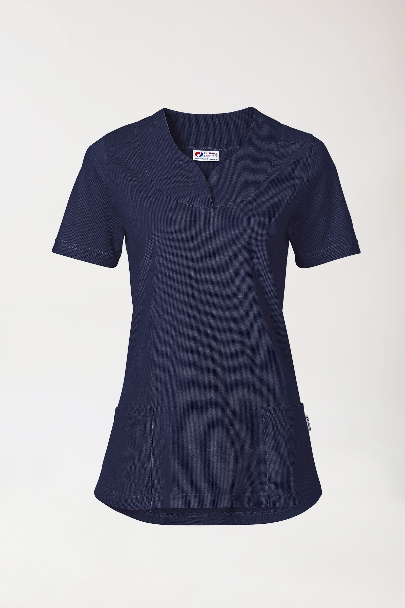 Piqué Longshirt Damen - diagonaler Ausschnitt navy