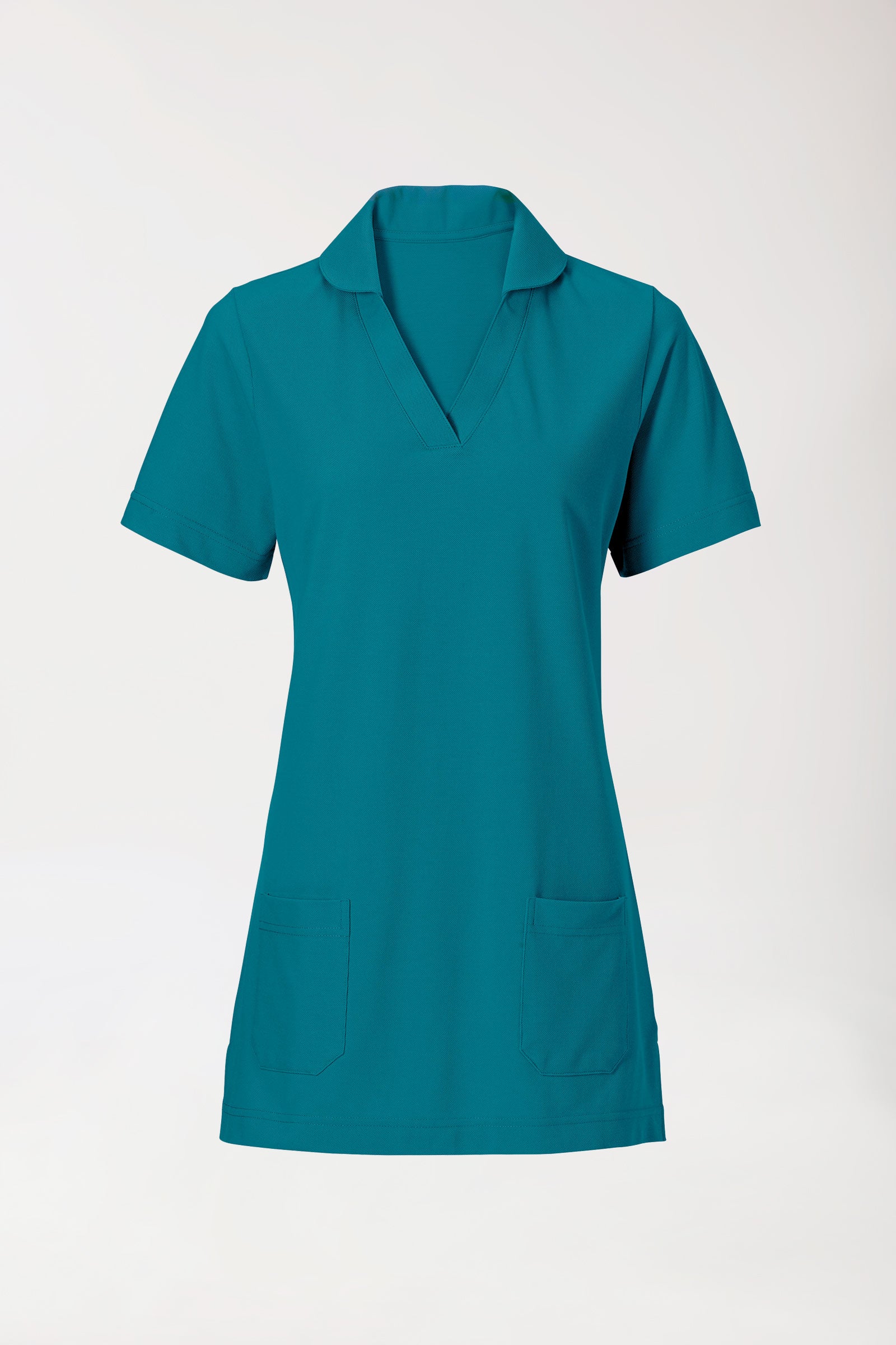 Piqué Longshirt Damen - mit Kragen petrol, Vue de face