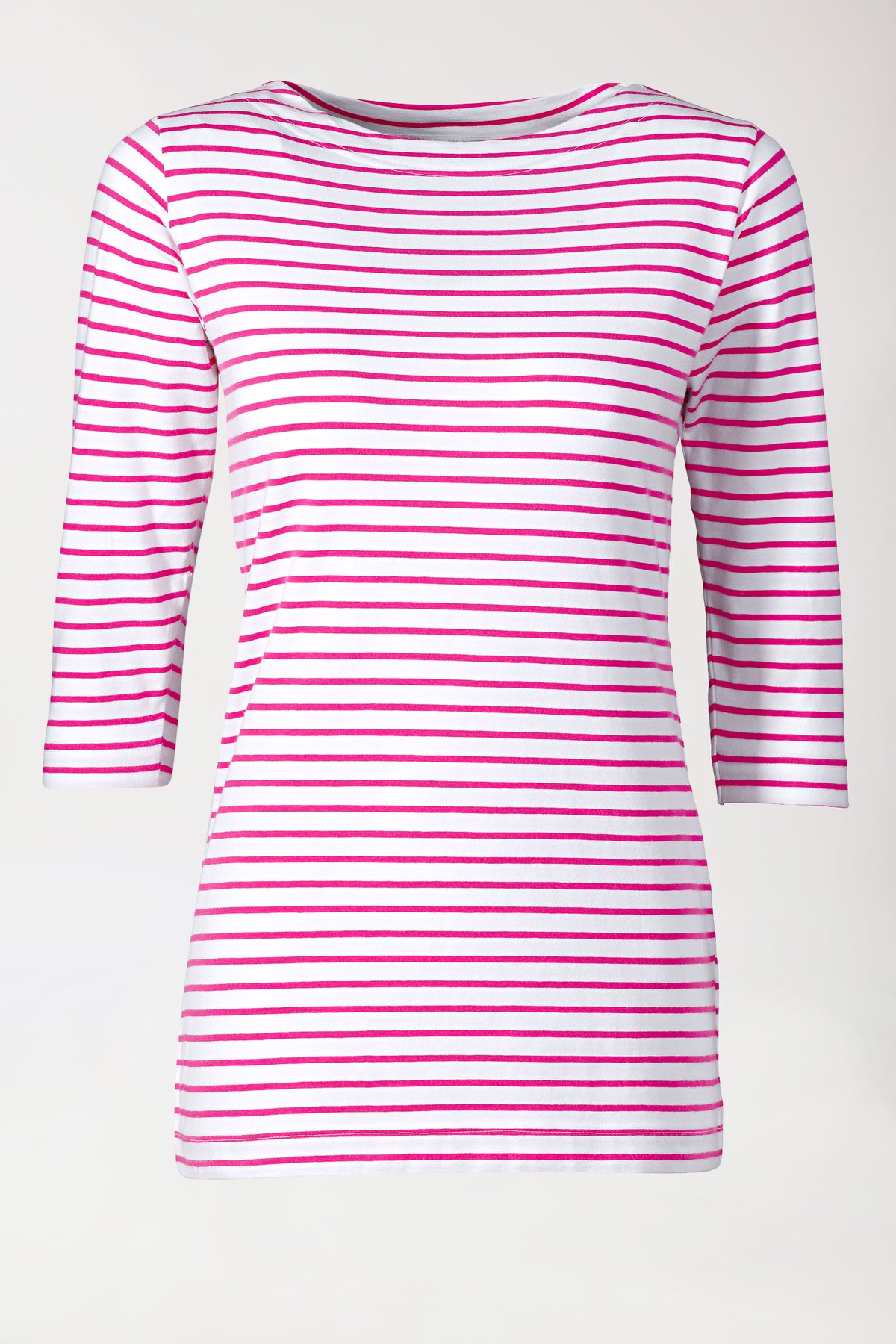 Longshirt Damen - 3/4 Arm pink/weiss, Vorderansicht