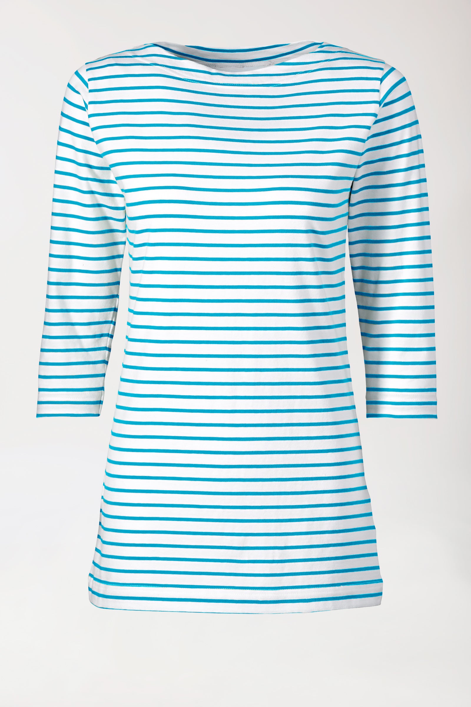 Longshirt Damen - 3/4 Arm türkis/weiss, Vorderansicht