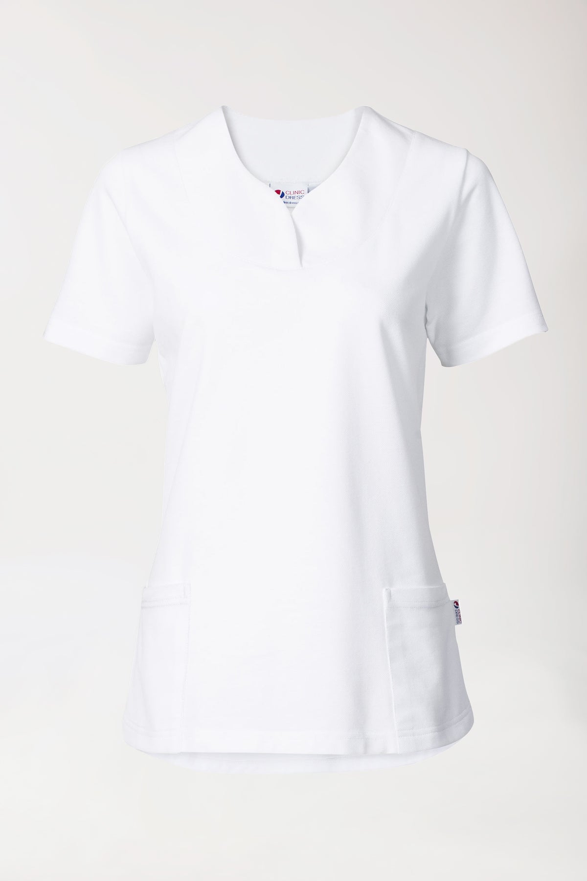 Piqué Longshirt Damen - diagonaler Ausschnitt weiss, Vue de face
