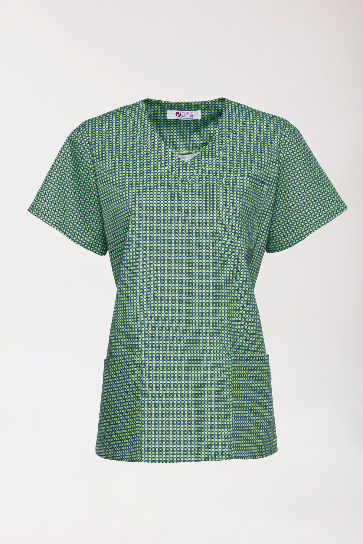 Leichter Schlupfkasack Damen - Alloverprint apfelgrün/navy