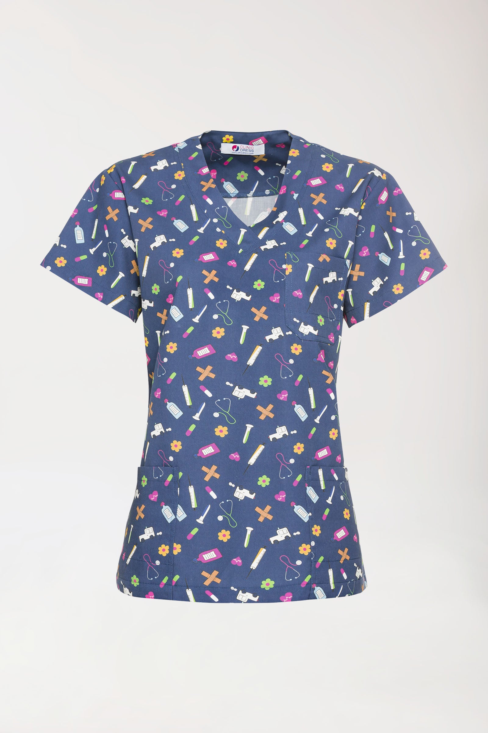 Leichter Schlupfkasack Damen - Alloverprint navy/bunt, Vue de face