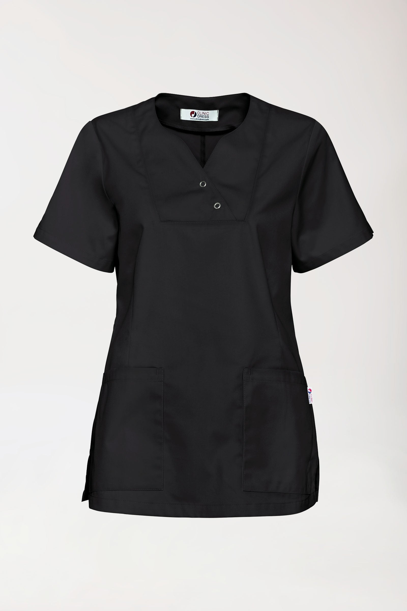 CORE Schlupfkasack Damen curved fit - mit Druckknöpfen schwarz, Vorderansicht