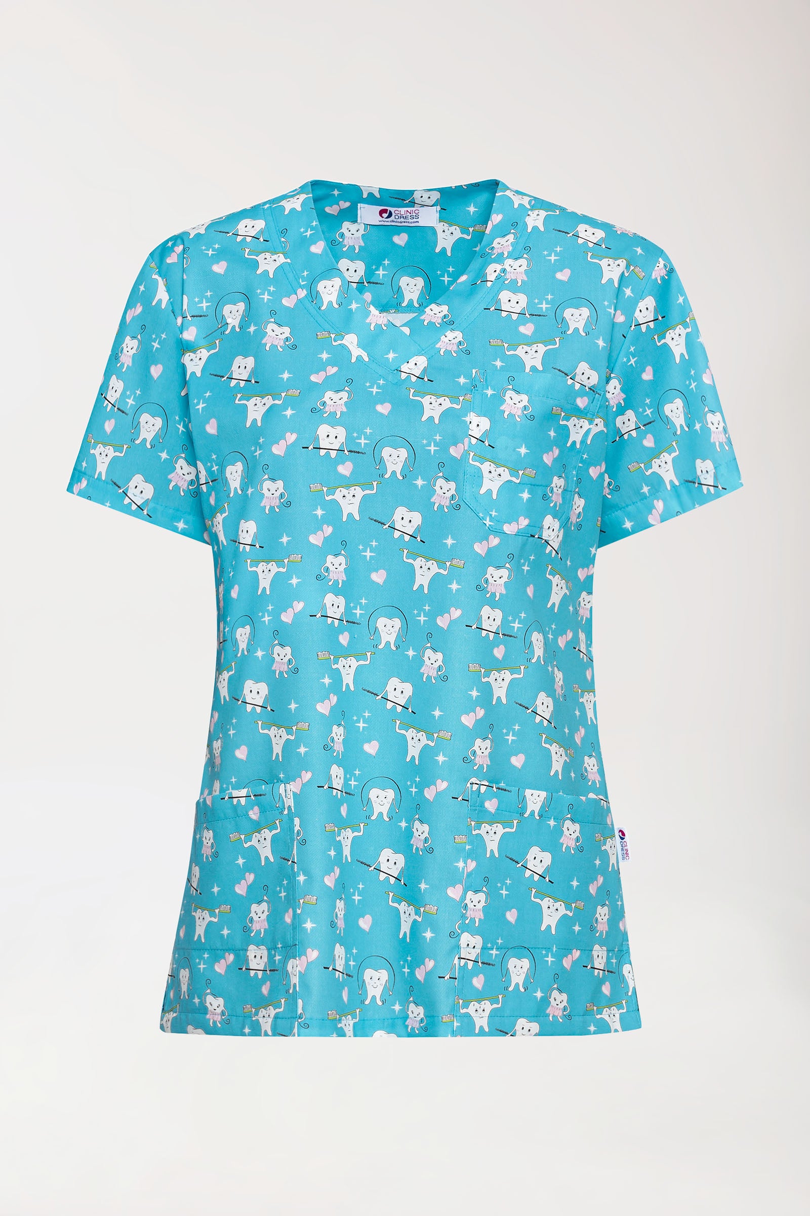 Leichter Schlupfkasack Damen - Alloverprint türkis/weiss/rosa