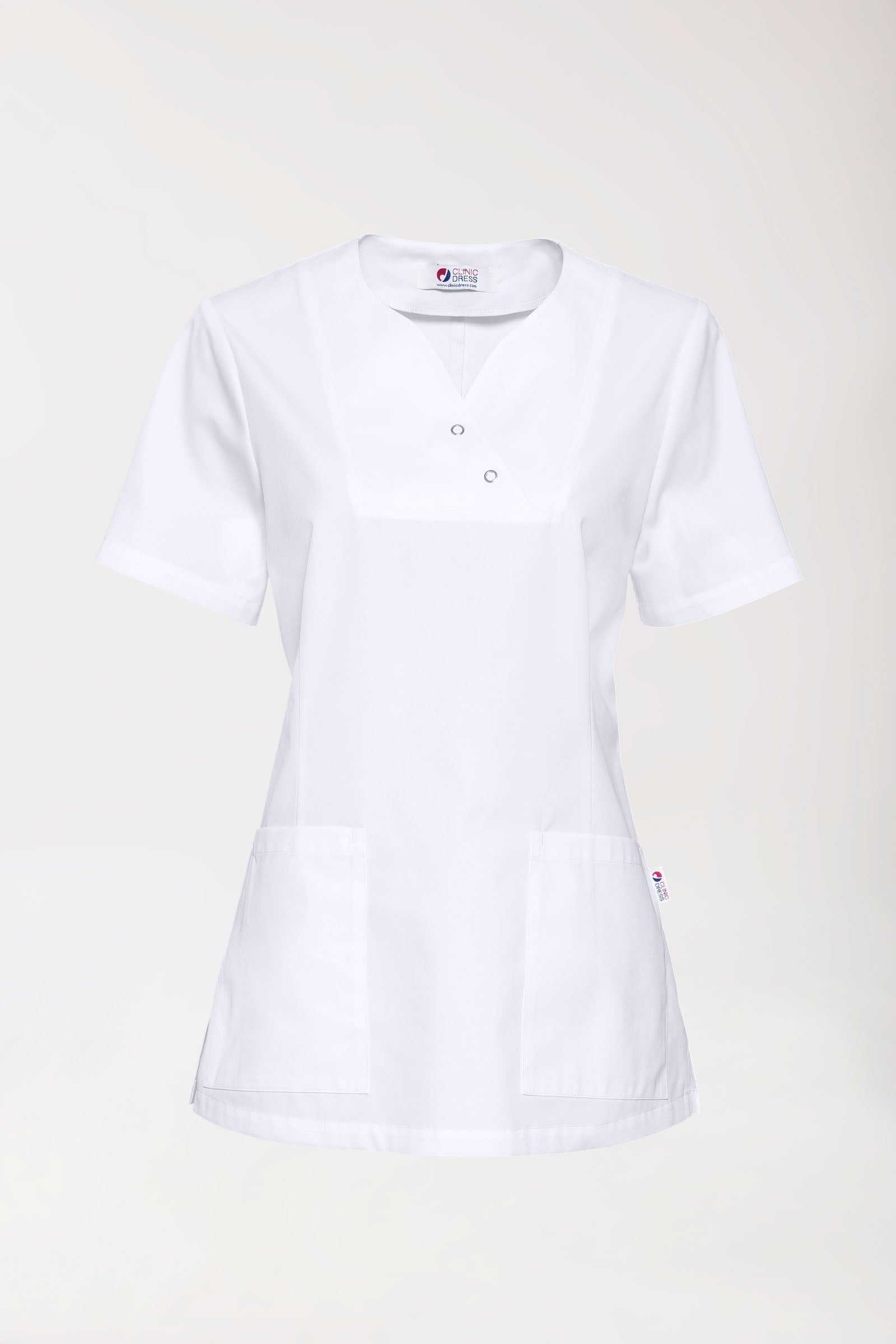 CORE Schlupfkasack Damen curved fit - mit Druckknöpfen weiss, Vue de face