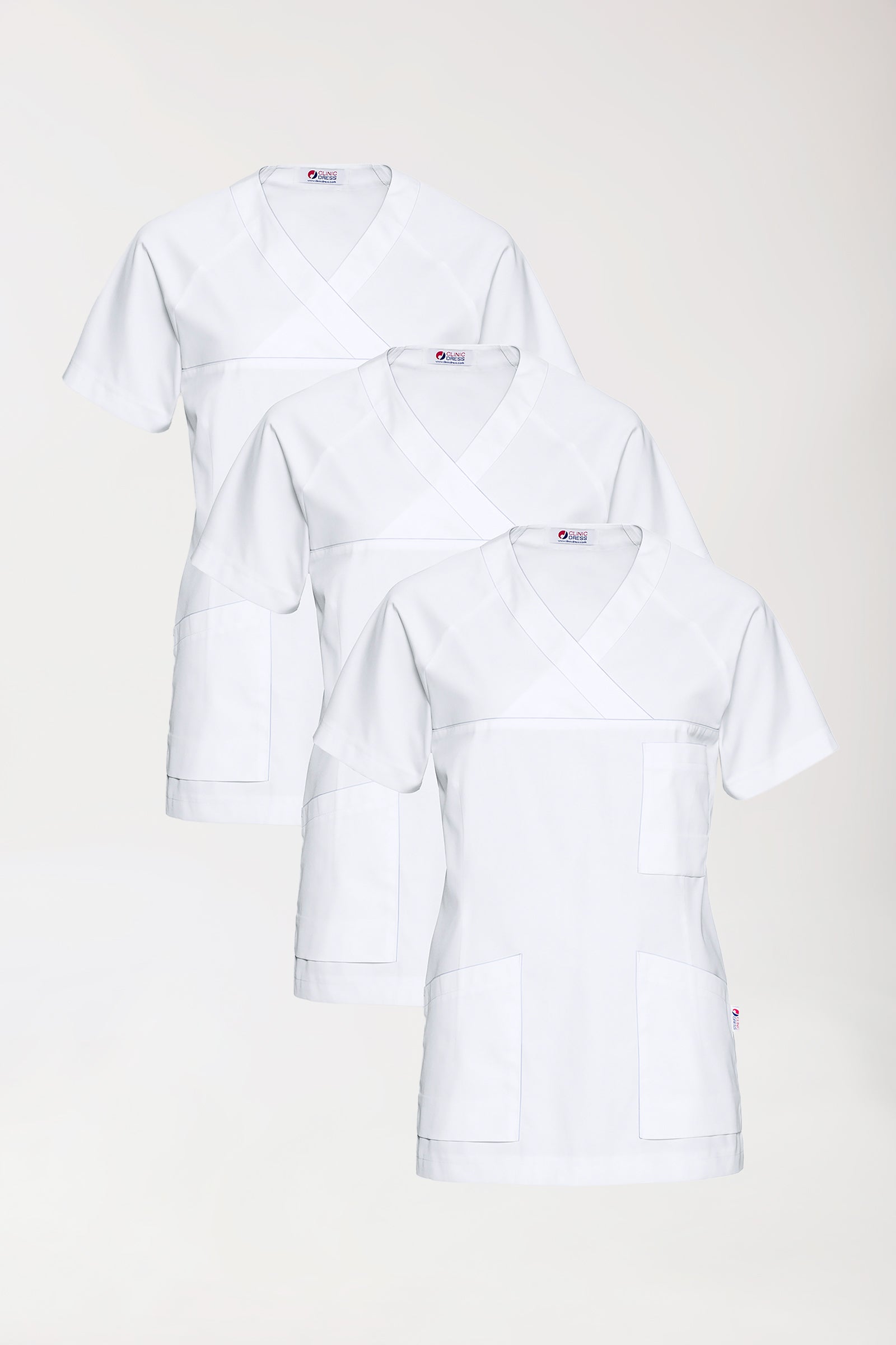 CORE Schlupfkasack Damen - 3er-Pack - V-Ausschnitt weiss