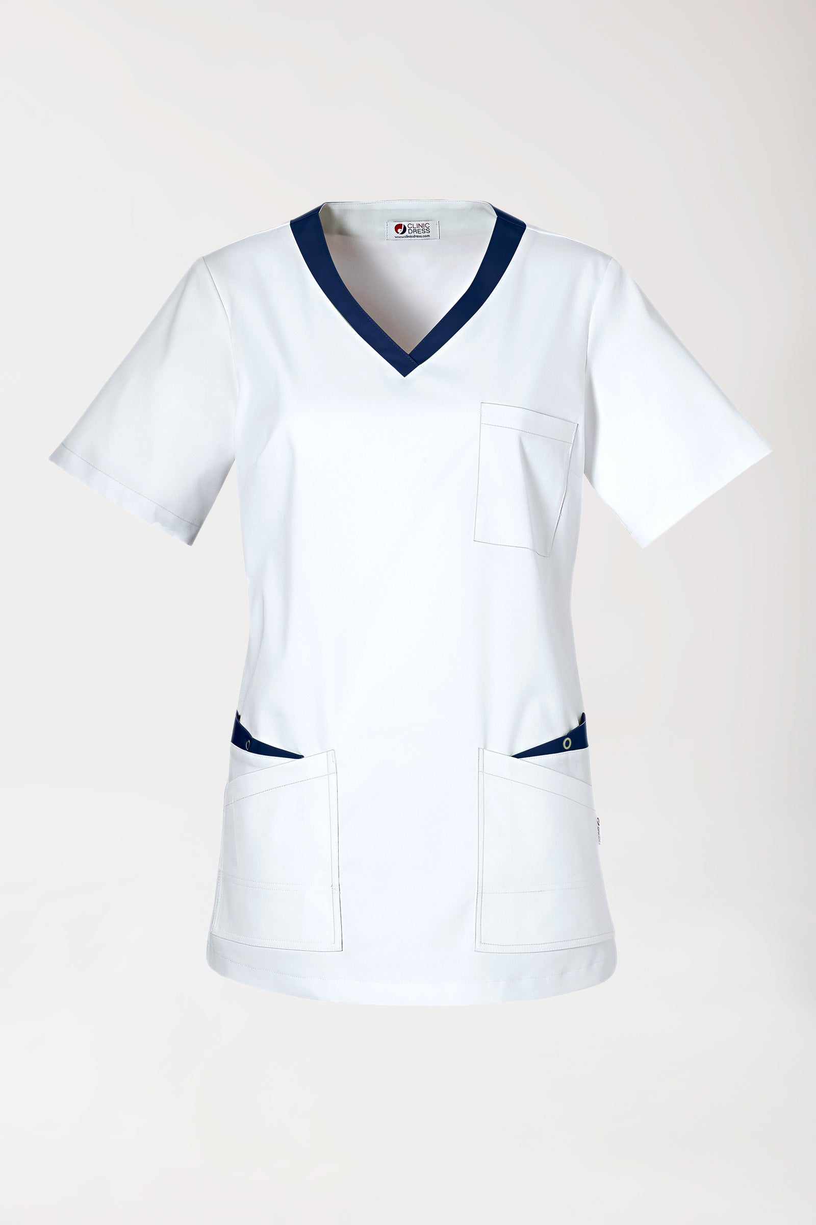 CLINIC STRETCH Schlupfkasack Damen - 1/2 Arm weiss/navy
