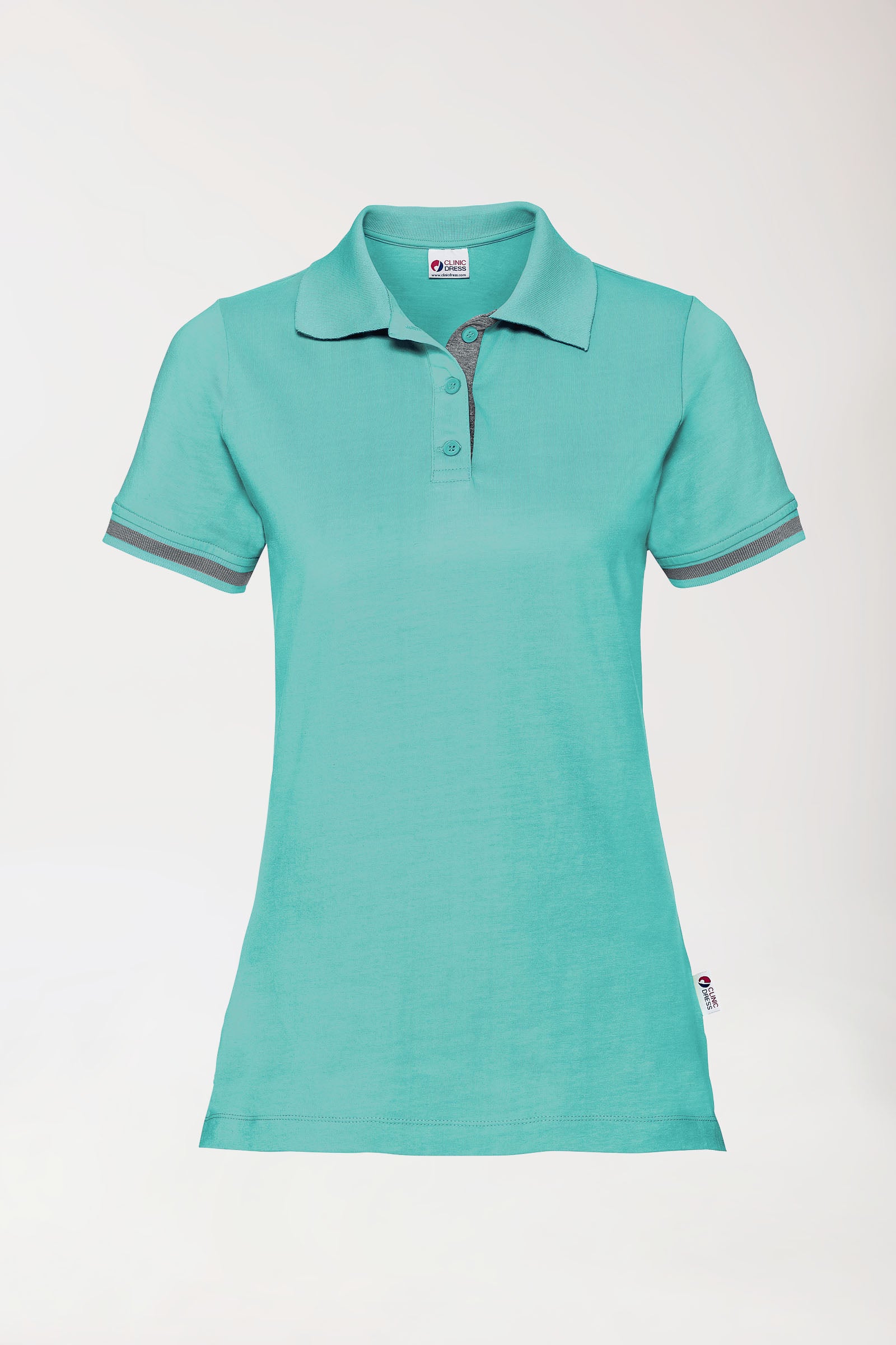 Stretch Shirt Damen - Polokragen aqua green/dunkelgrau melange, Vorderansicht