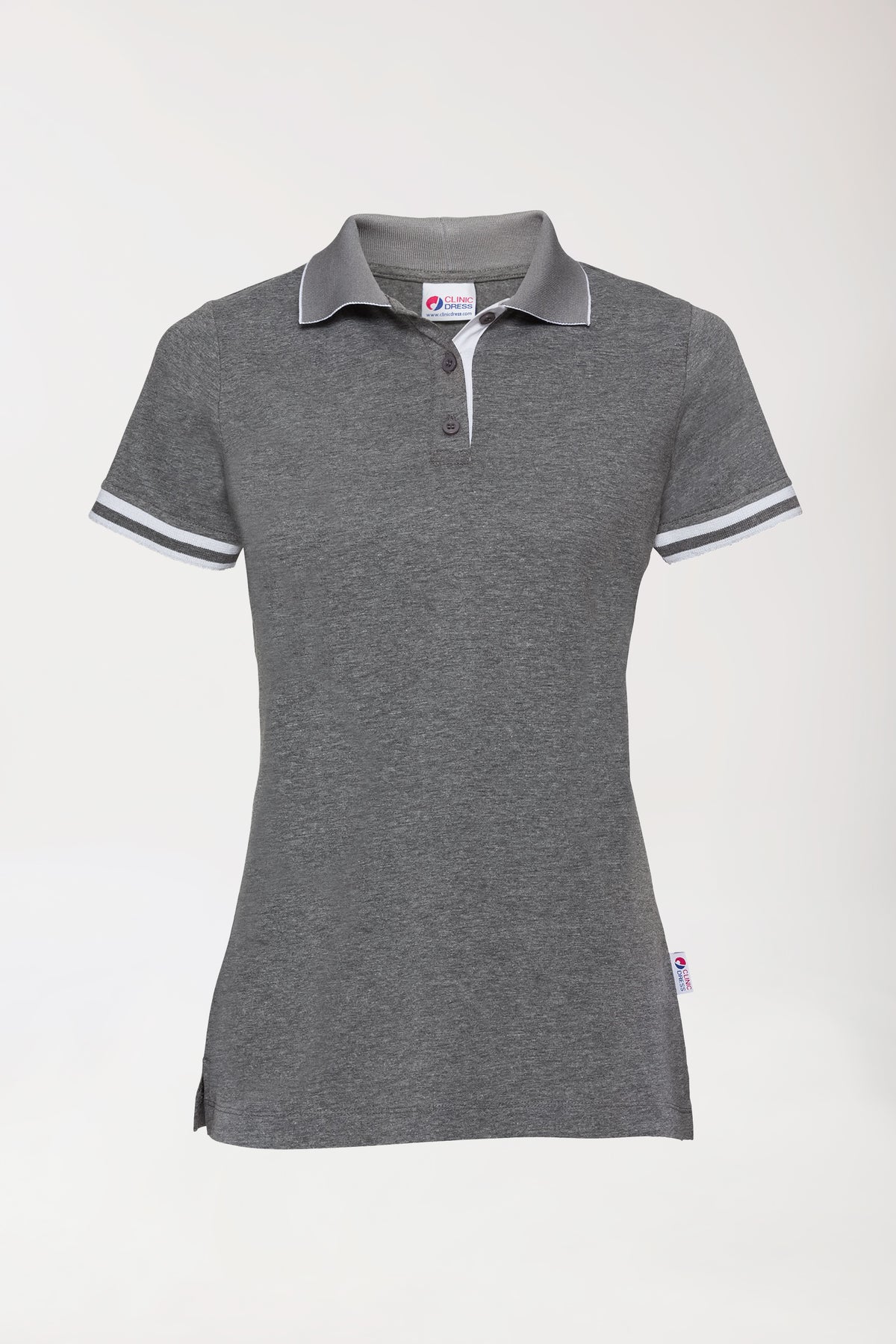 Stretch Shirt Damen - Polokragen dunkelgrau melange/weiss