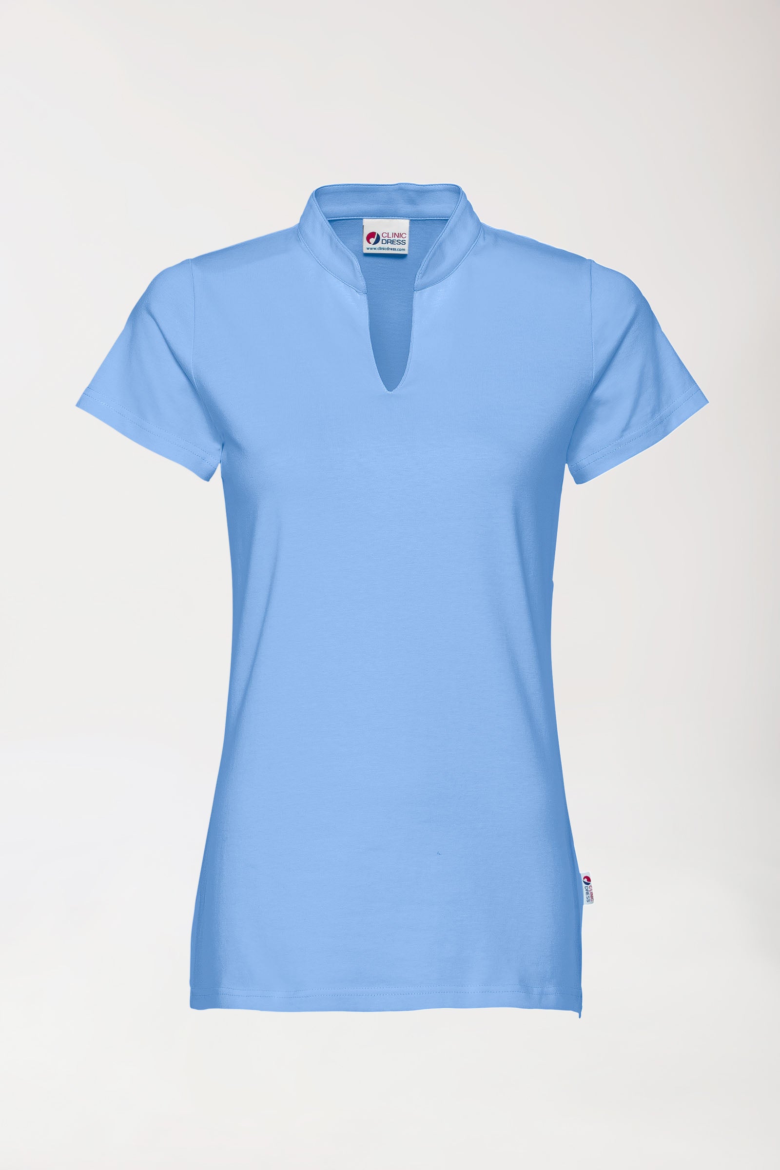 Stretch Shirt Damen - Stehkragen himmelblau, Vorderansicht