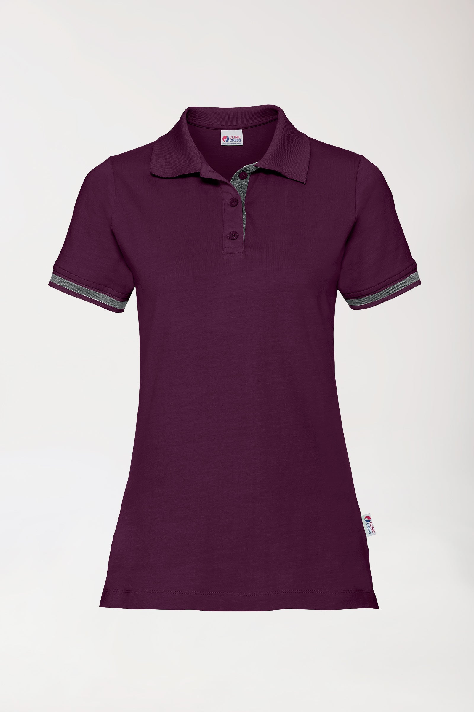 Stretch Shirt Damen - Polokragen pflaume/dunkelgrau melange