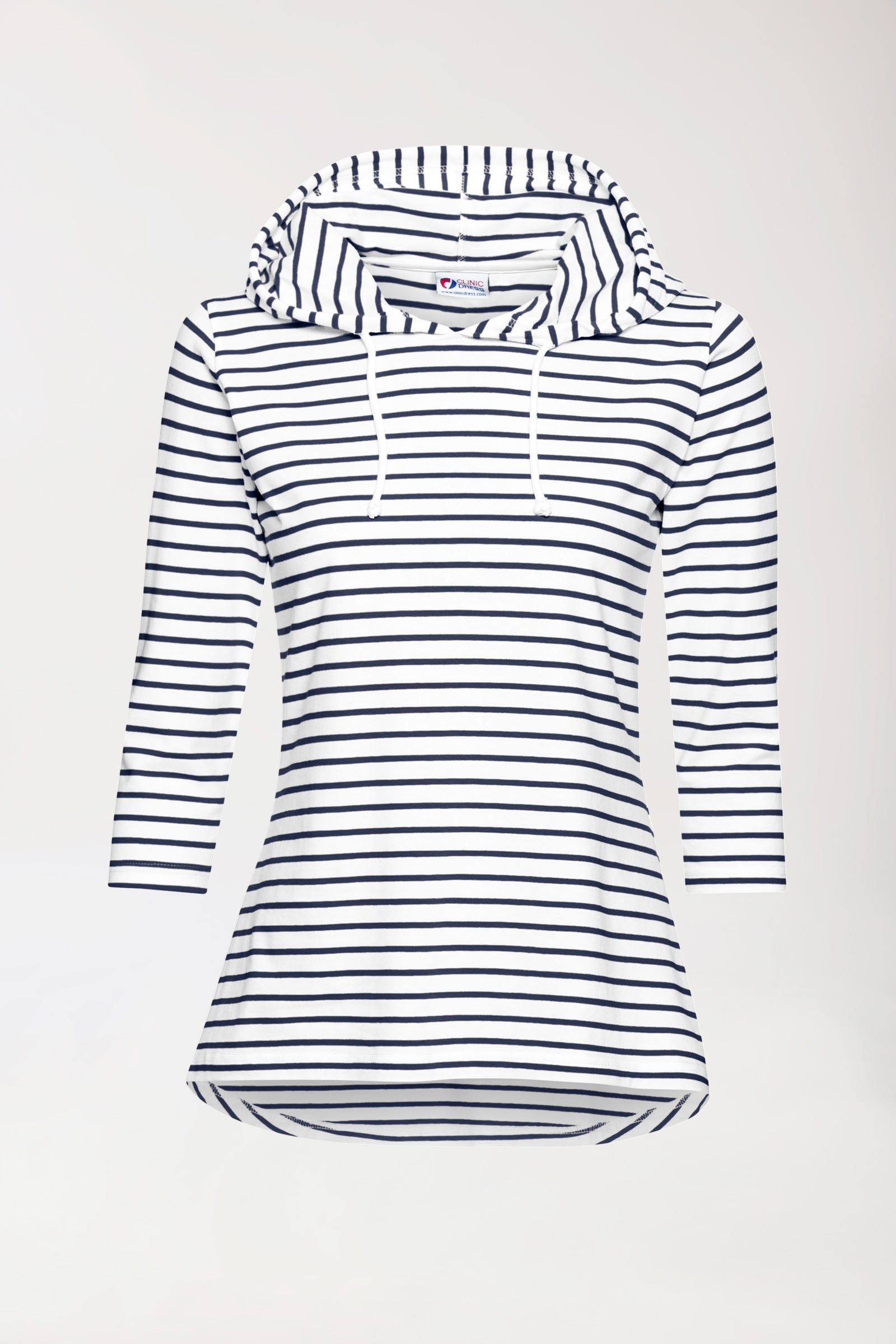 Kapuzenshirt Damen - 3/4 Arm weiss/navy, Vorderansicht