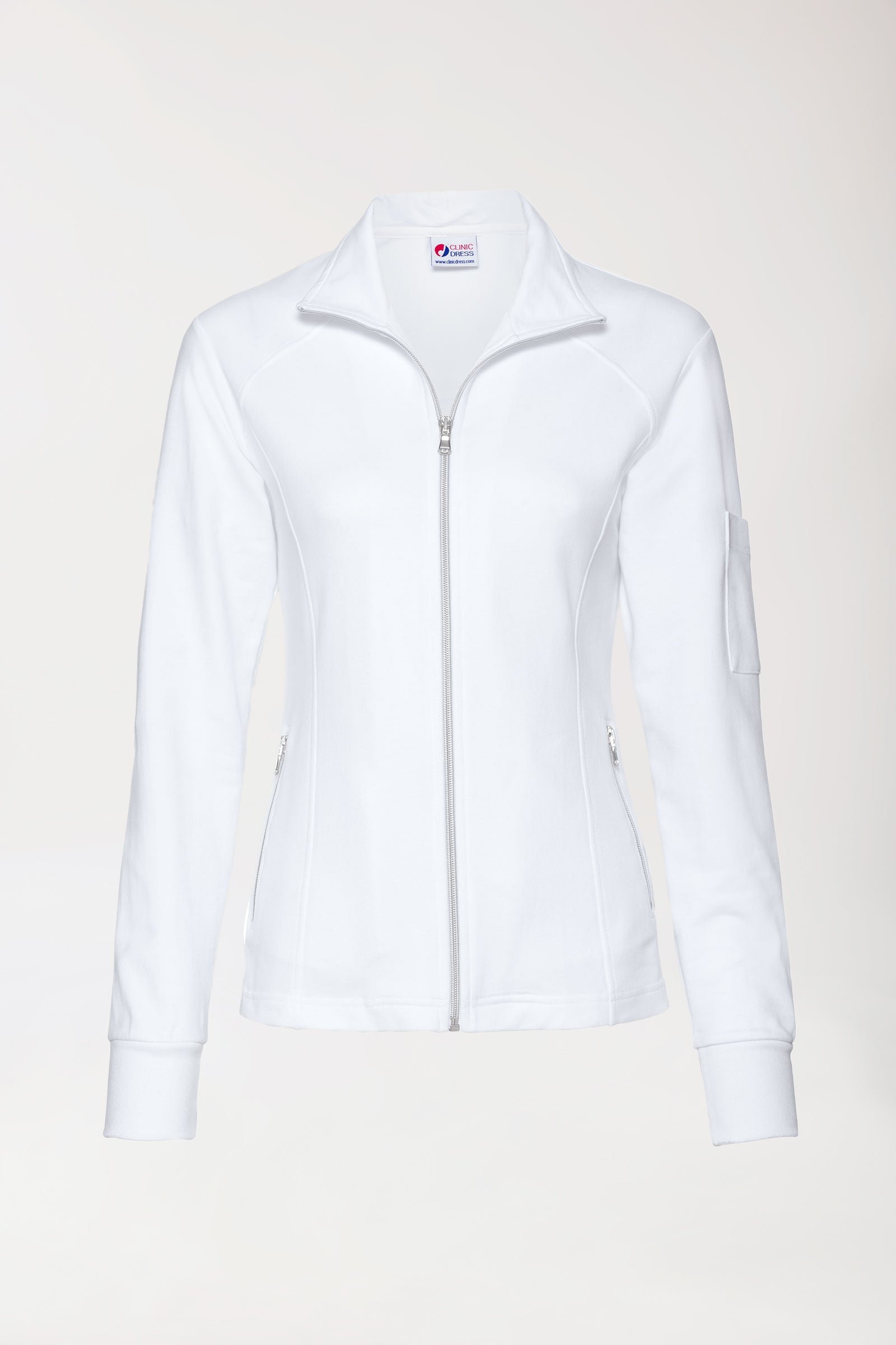 Sweatjacke Damen - Stehkragen weiss, Vorderansicht