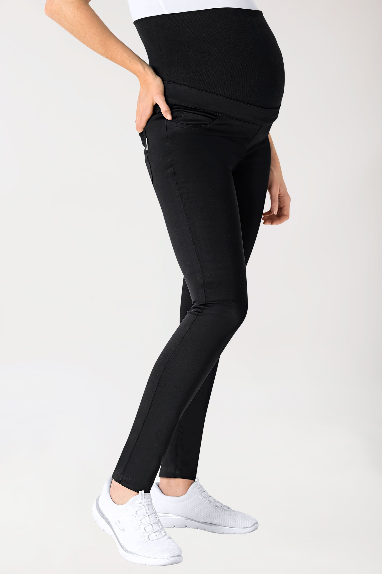 Comfort Stretch Umstandshose - elastischer Strickbund schwarz, Vorderansicht